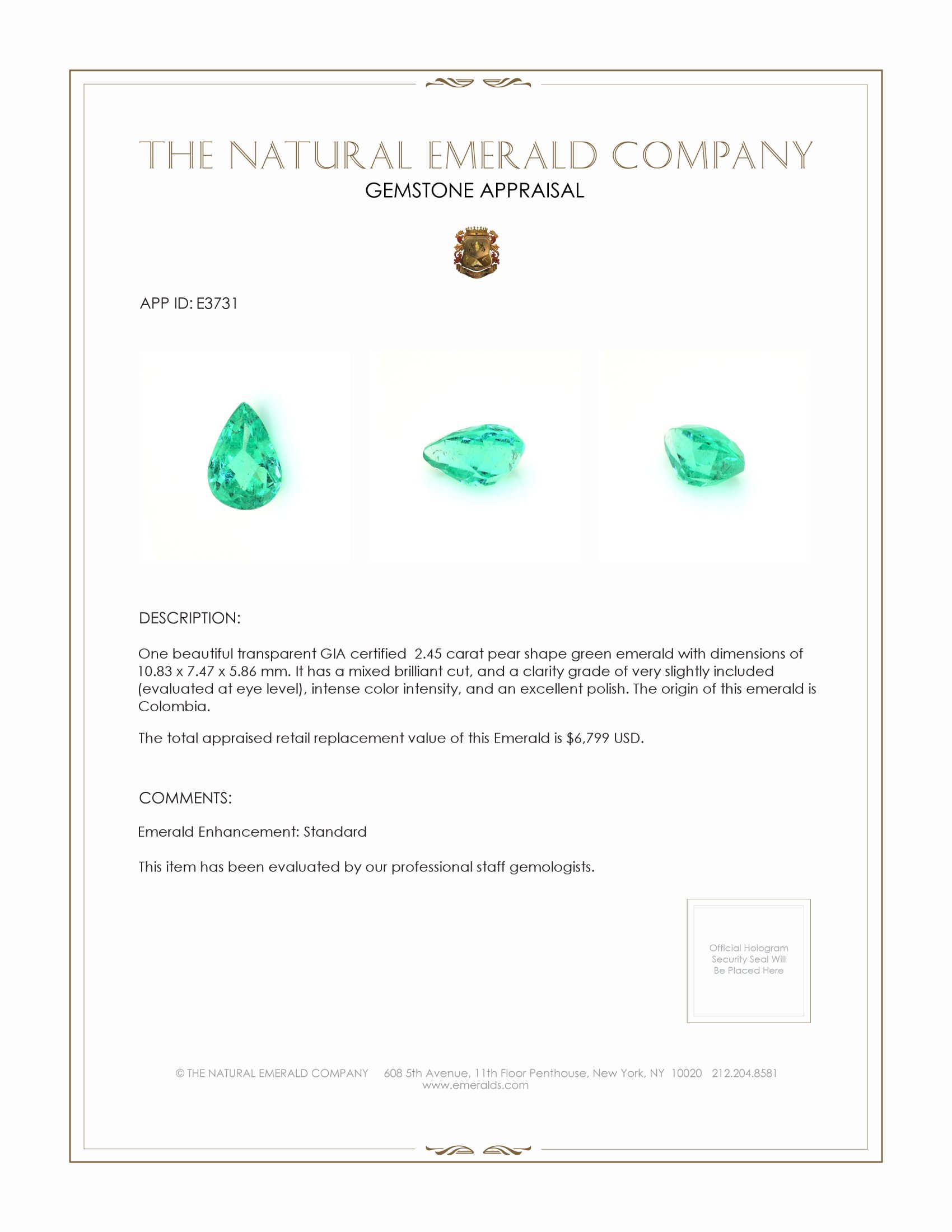 2.45 Ct. Emerald from Colombia
