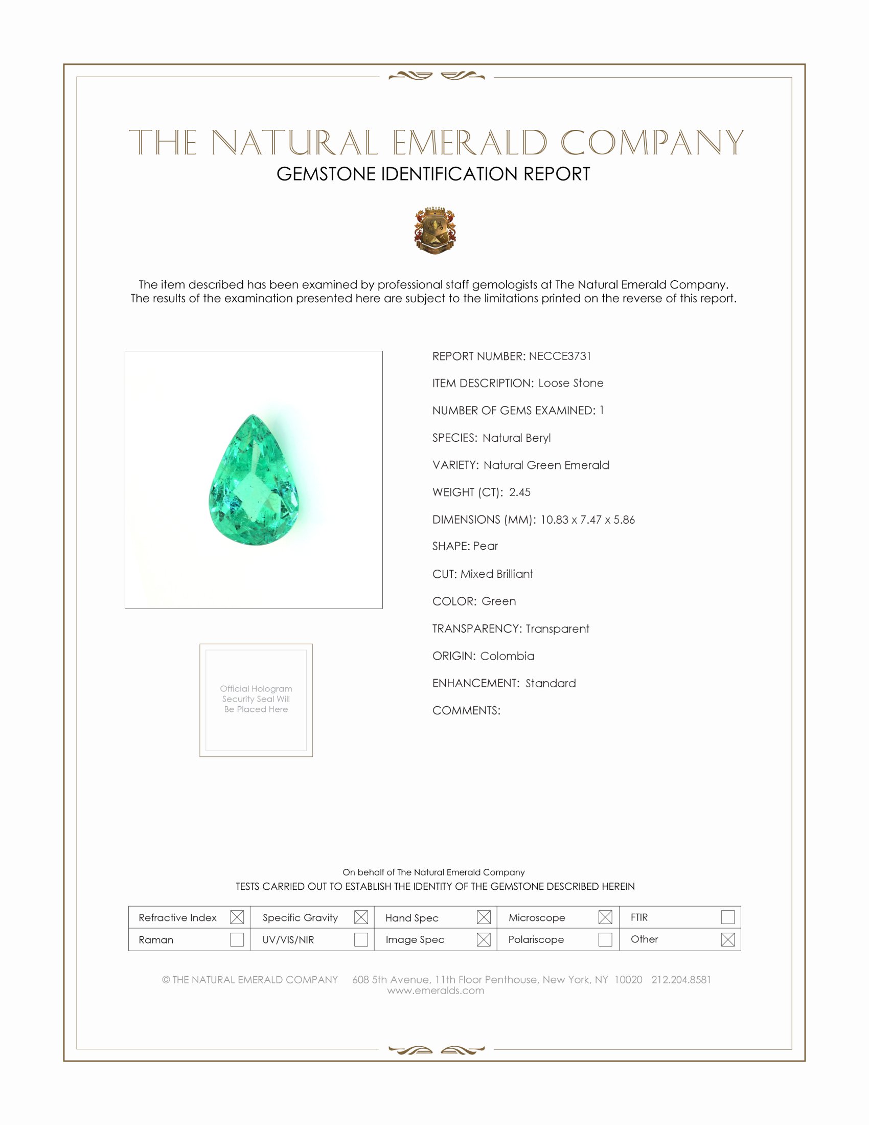 2.45 Ct. Emerald from Colombia