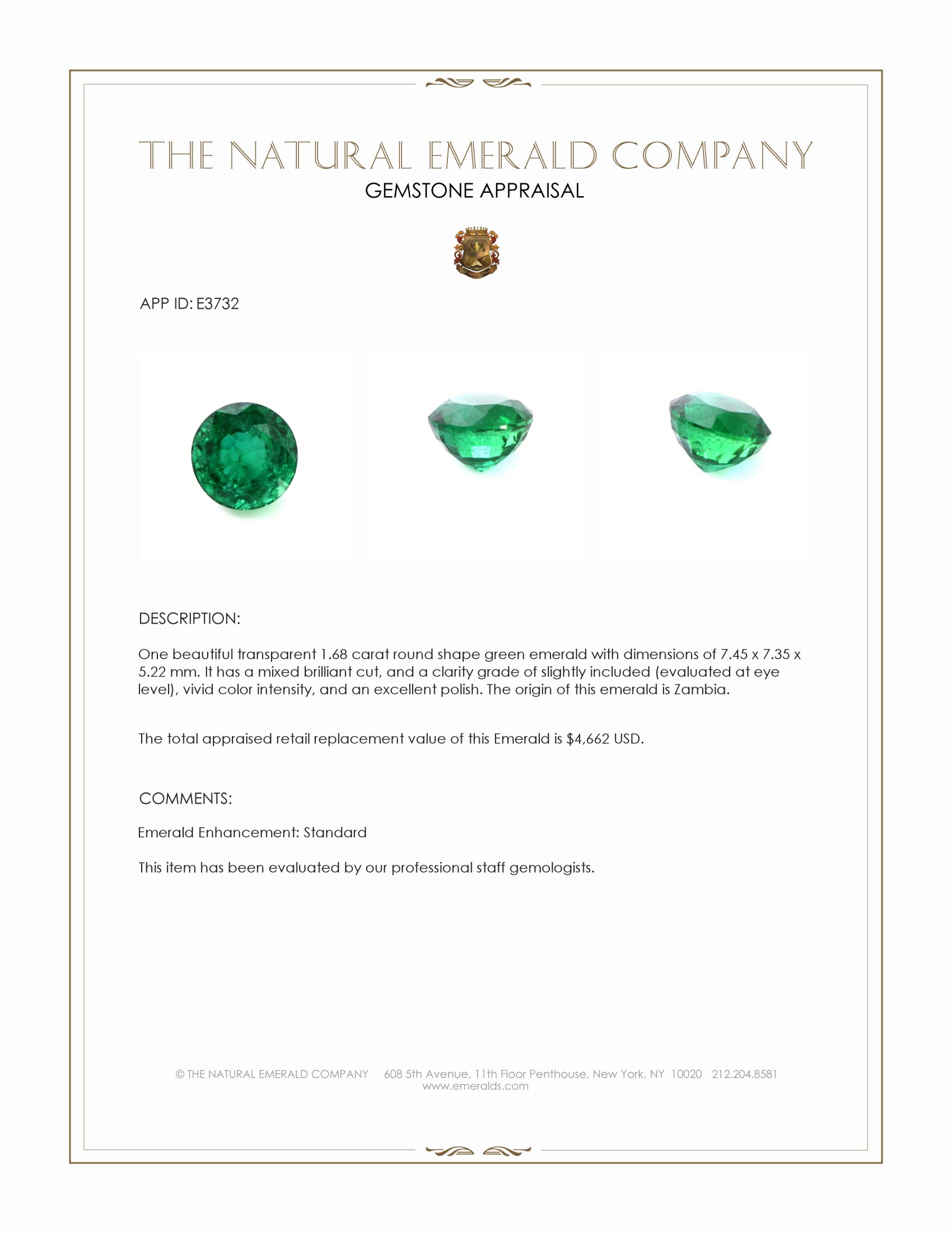 1.68 Ct. Emerald from Zambia