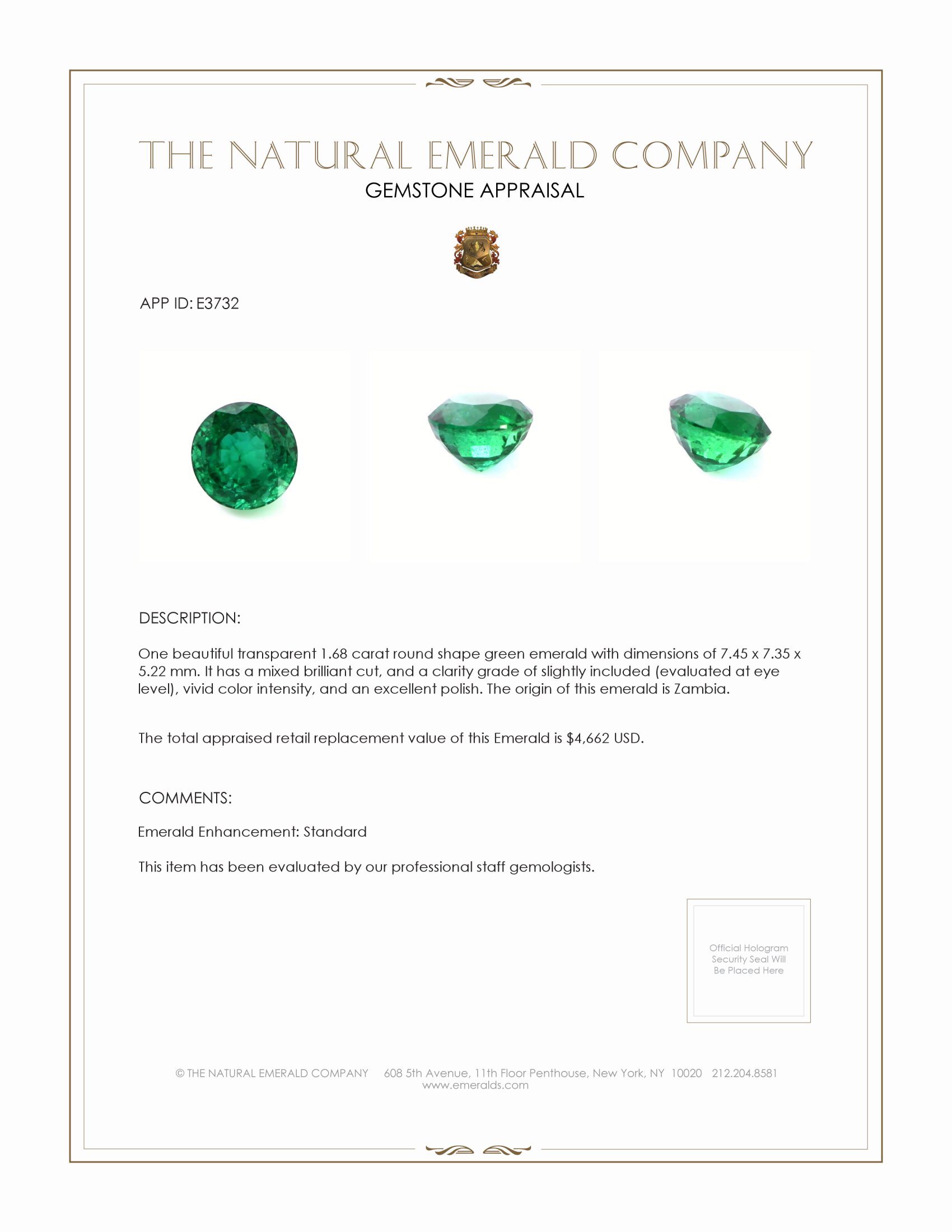1.68 Ct. Emerald from Zambia