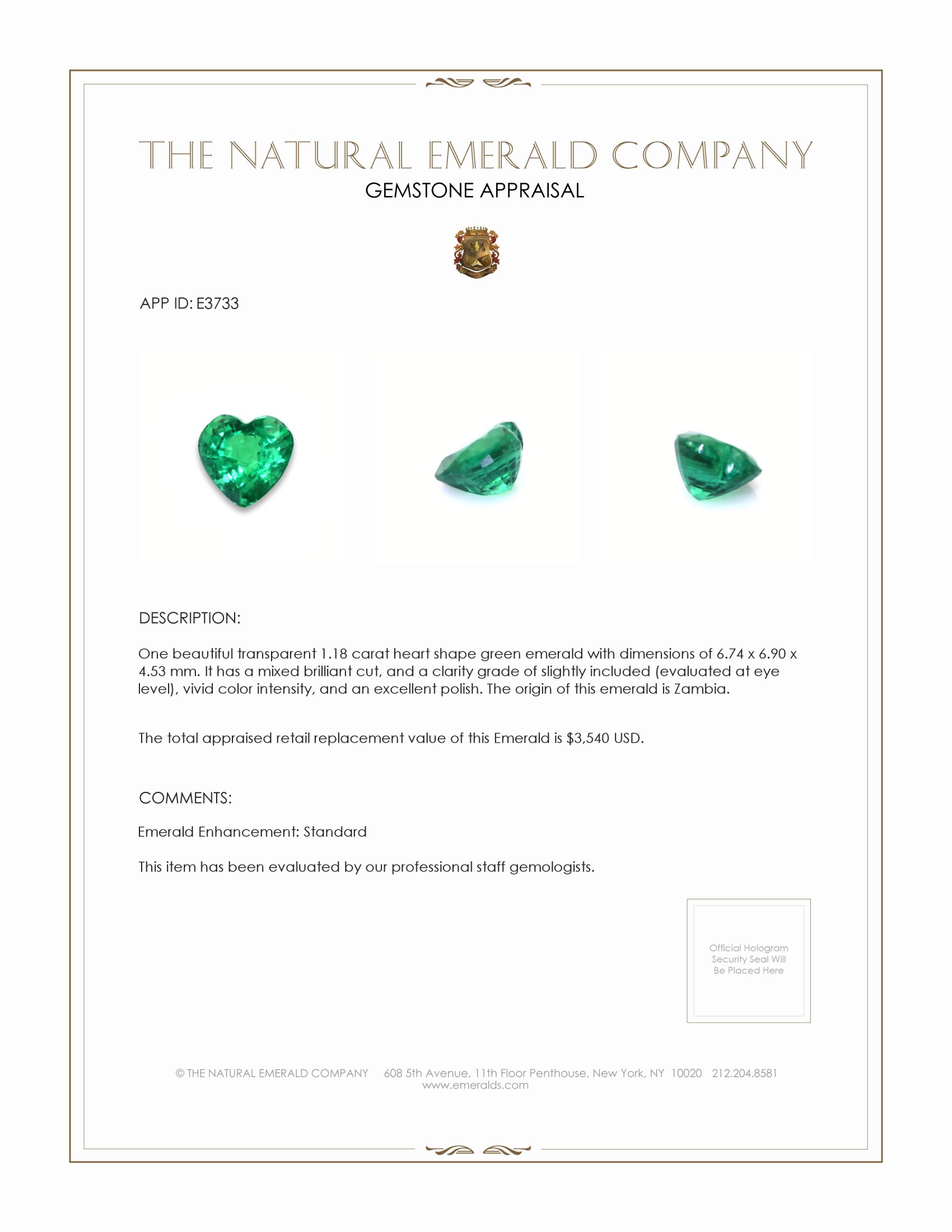 1.18 Ct. Emerald from Zambia