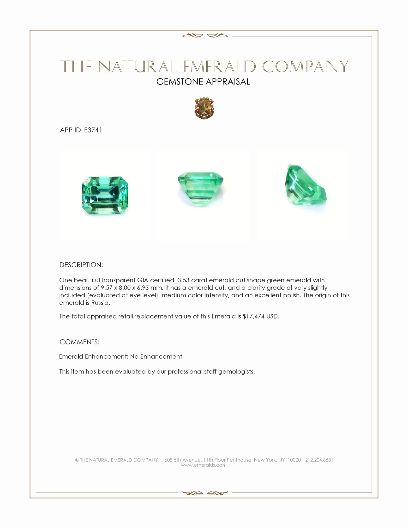 3.53 Ct. Emerald from Russia
