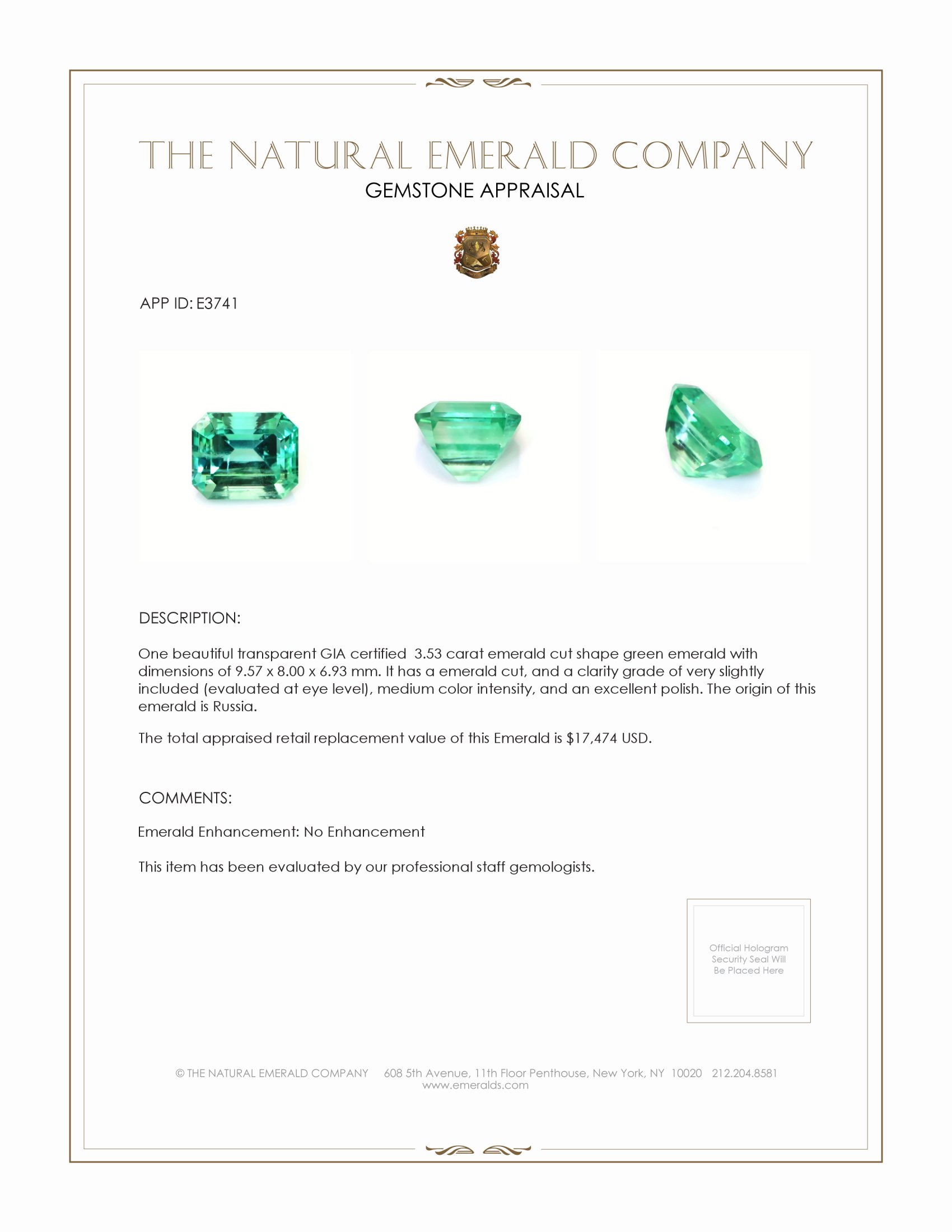 3.53 Ct. Emerald from Russia