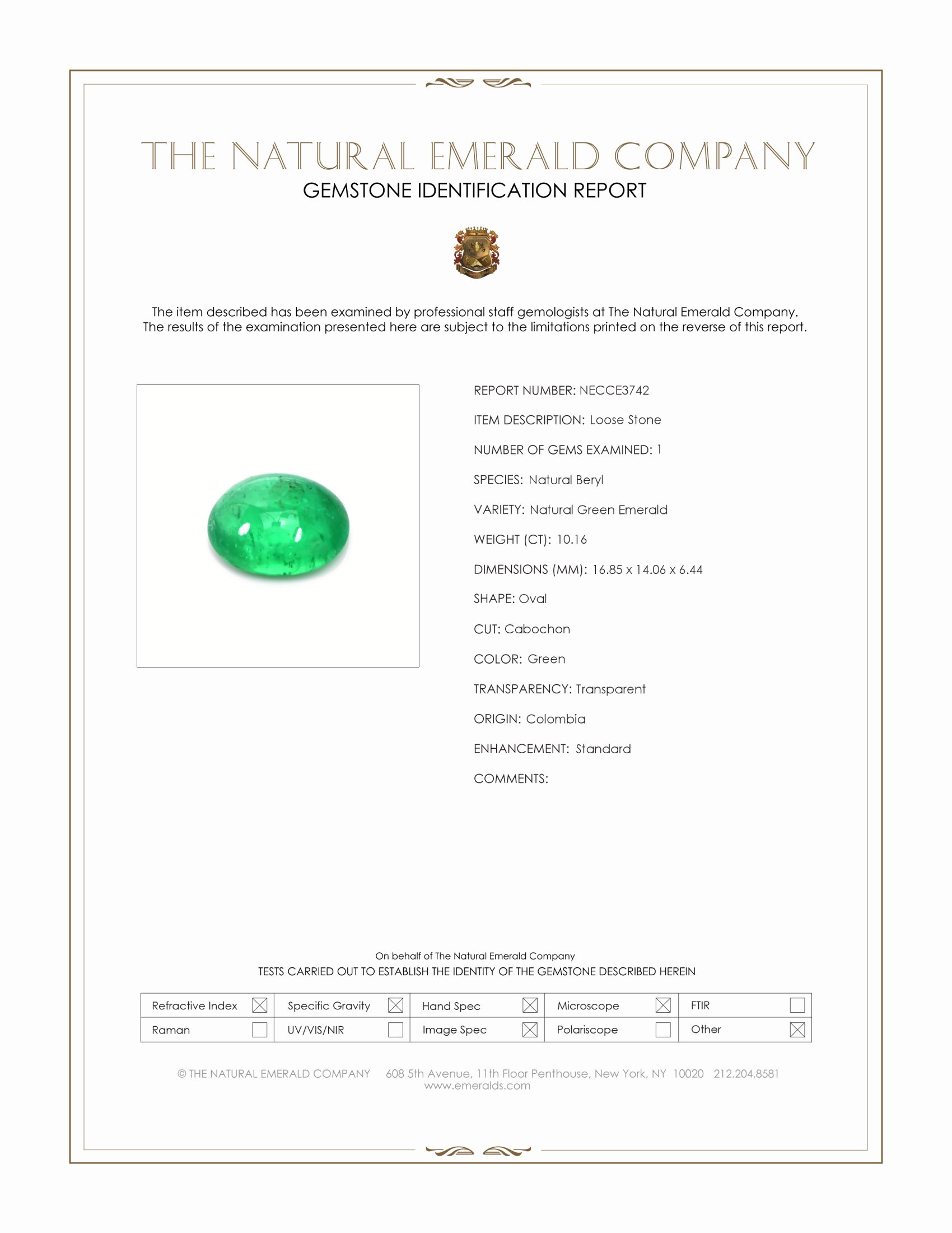 10.16 Ct. Cabochon Emerald from Colombia