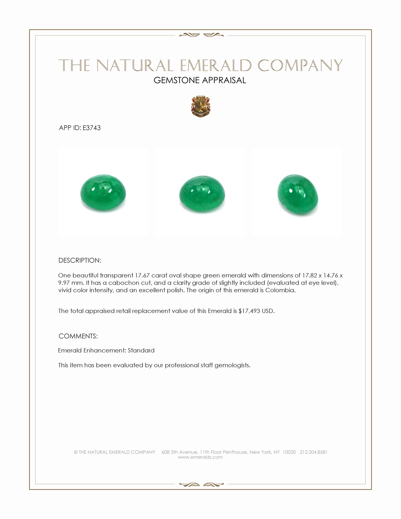 17.67 Ct. Cabochon Emerald from Colombia