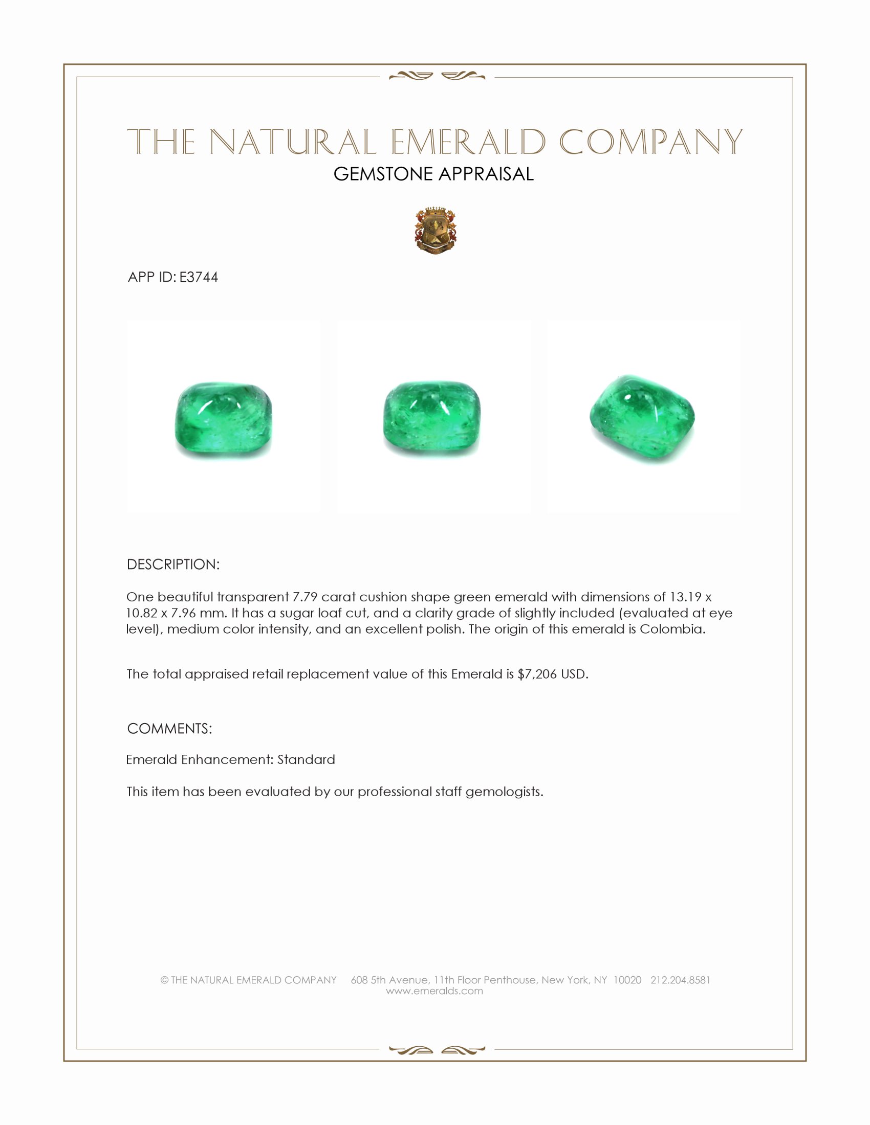 7.79 Ct. Cabochon Emerald from Colombia