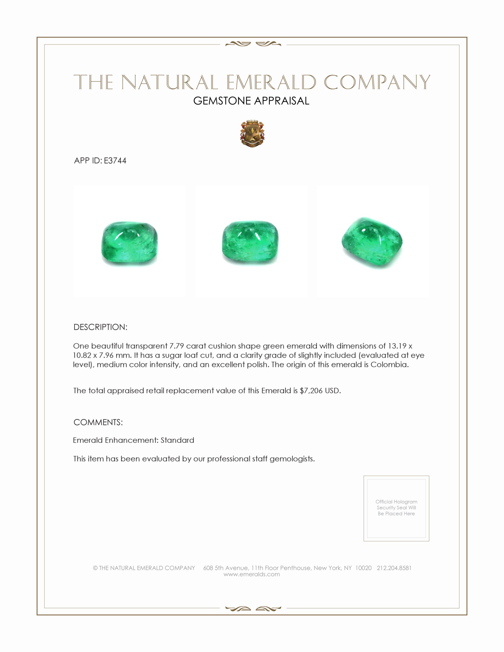 7.79 Ct. Cabochon Emerald from Colombia