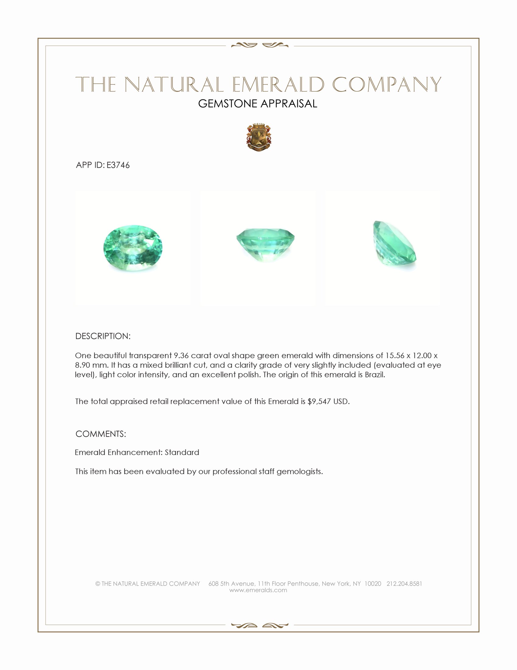 9.36 Ct. Emerald from Brazil