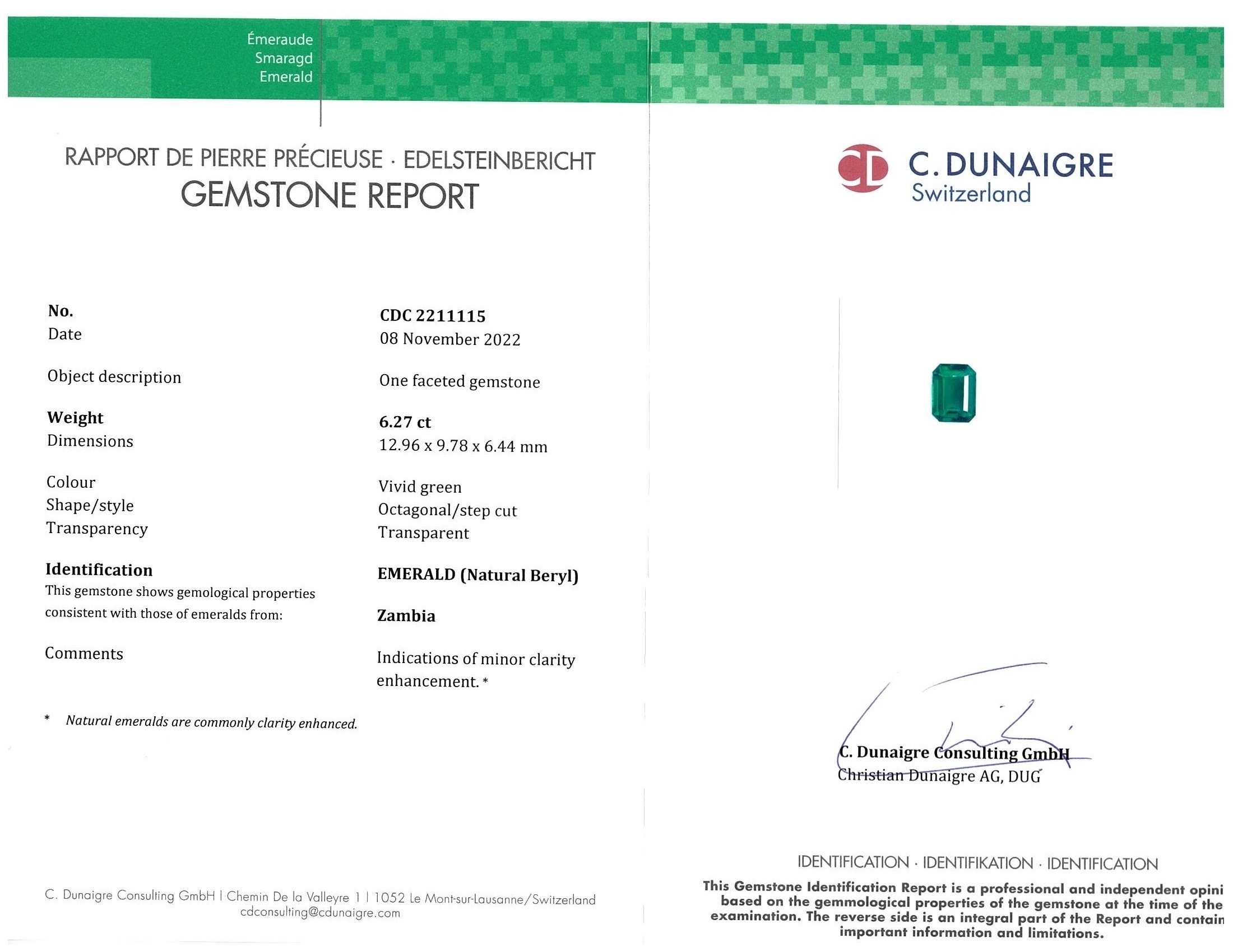 6.27 Ct. Emerald from Zambia