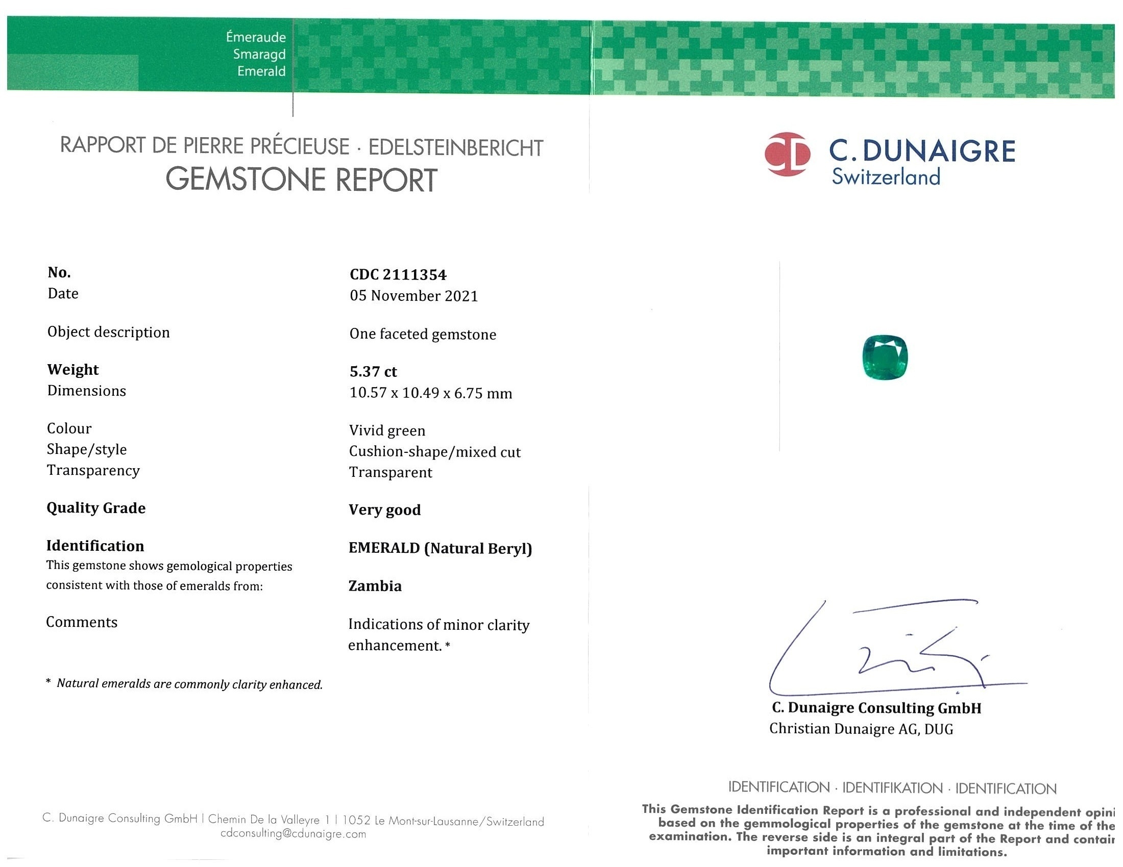 5.37 Ct. Emerald from Zambia