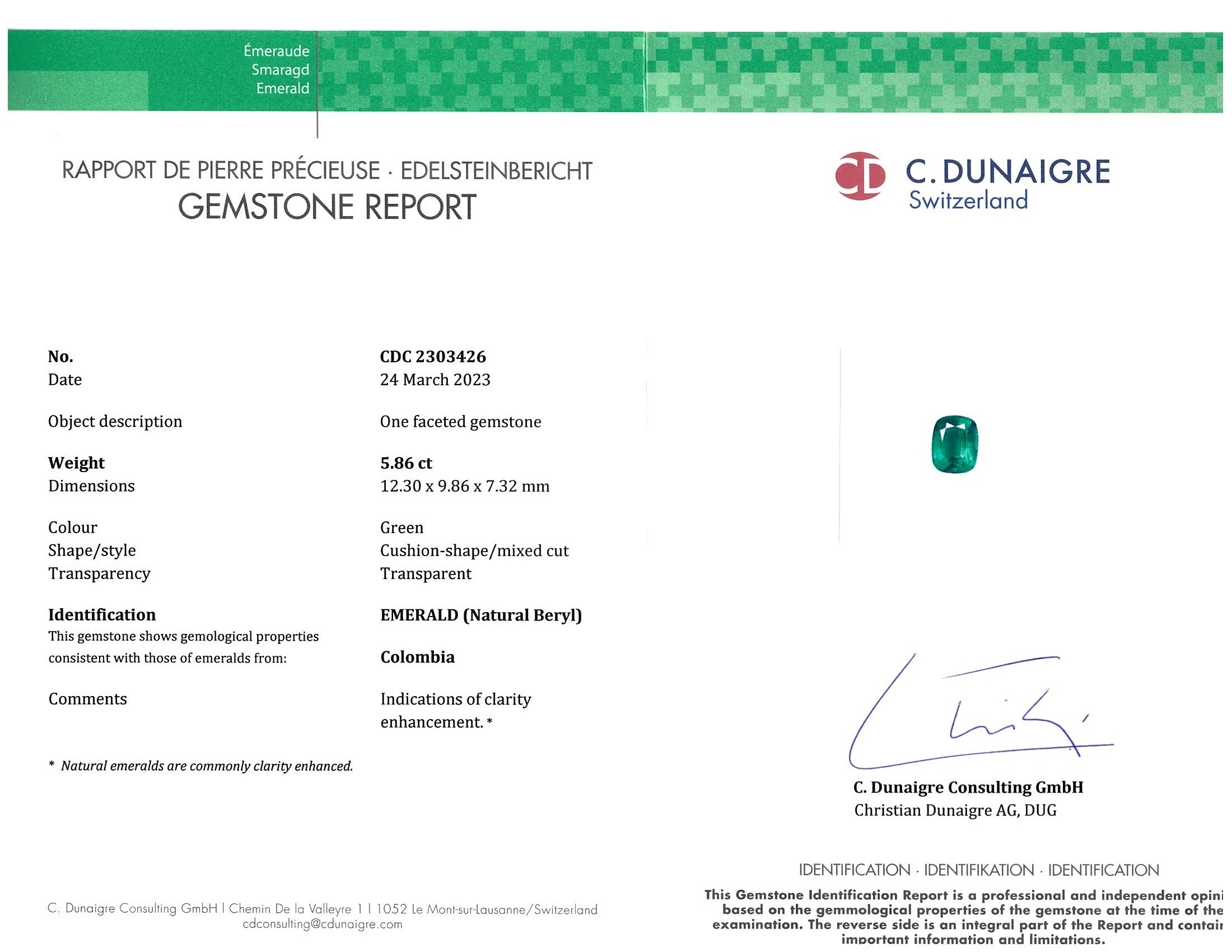 5.86 Ct. Emerald from Colombia