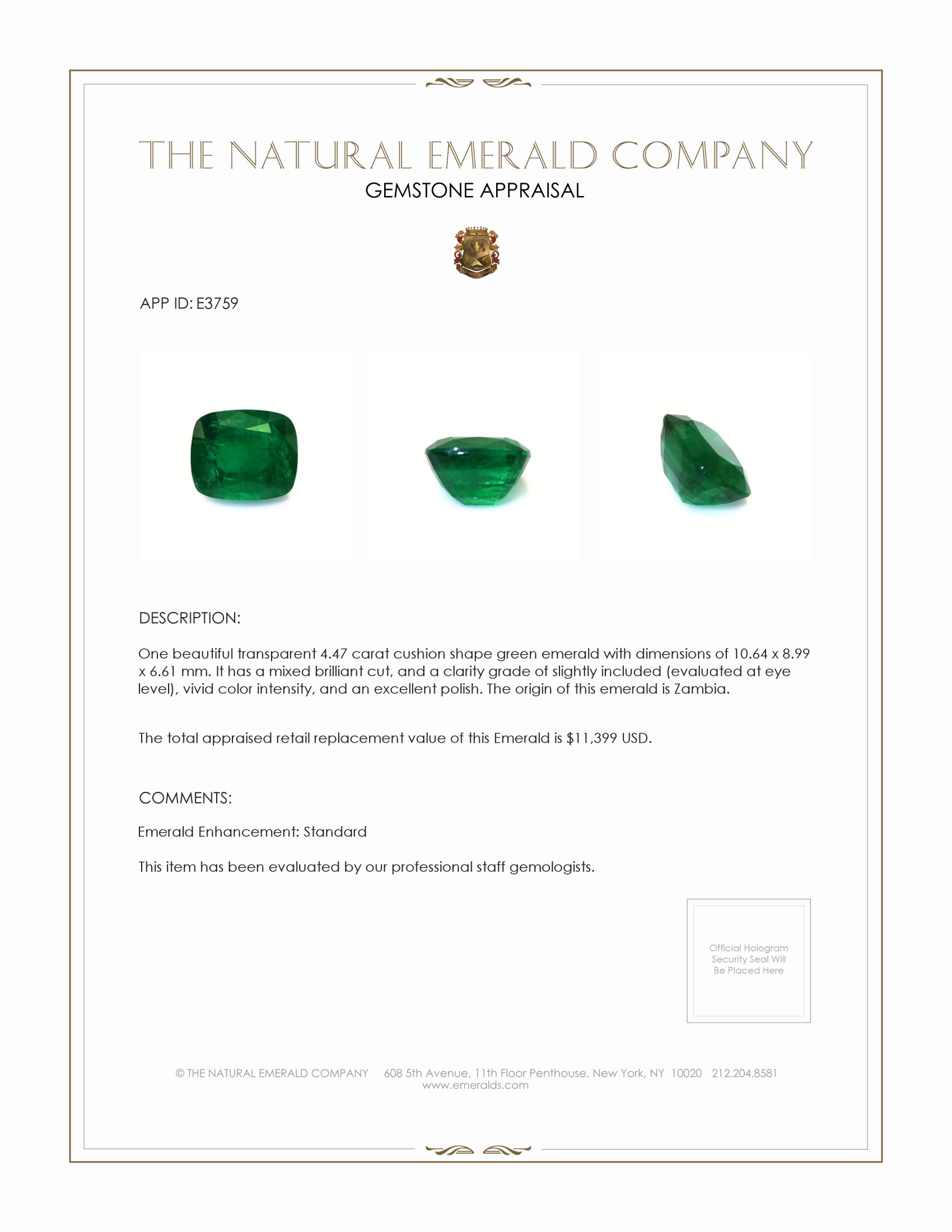 4.47 Ct. Emerald from Zambia