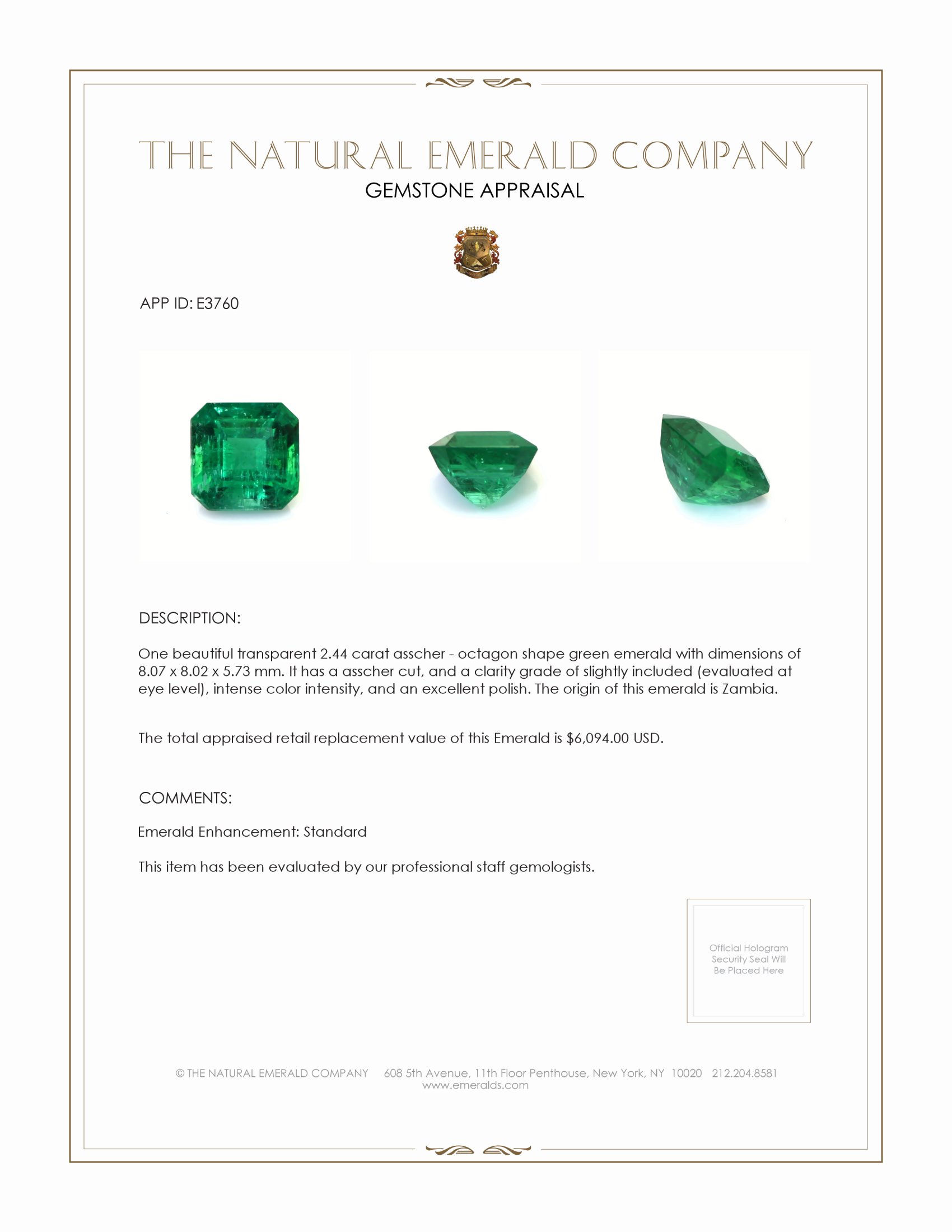 2.44 Ct. Emerald from Zambia