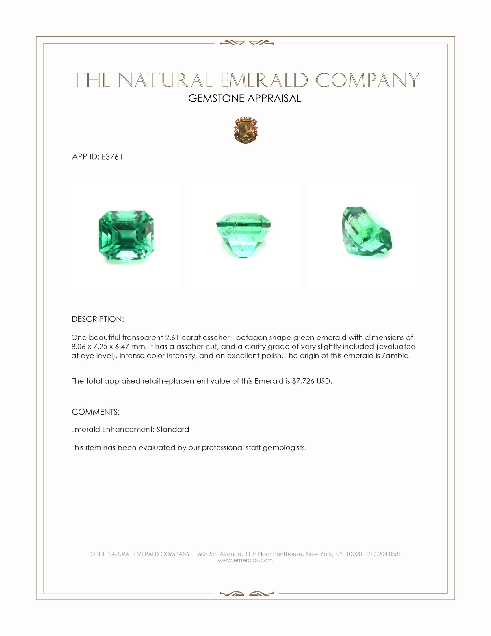 2.61 Ct. Emerald from Zambia