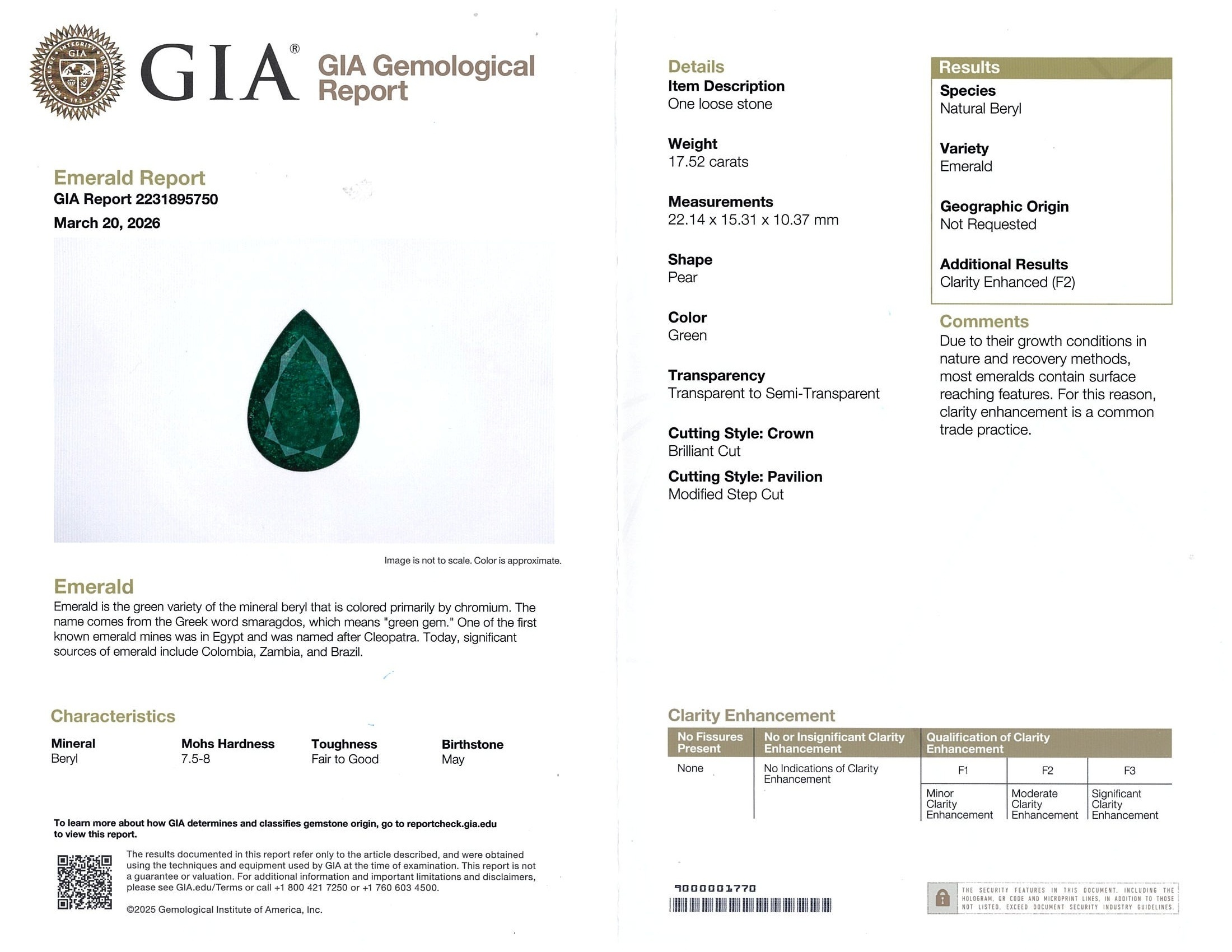 17.52 Ct. Emerald from Brazil