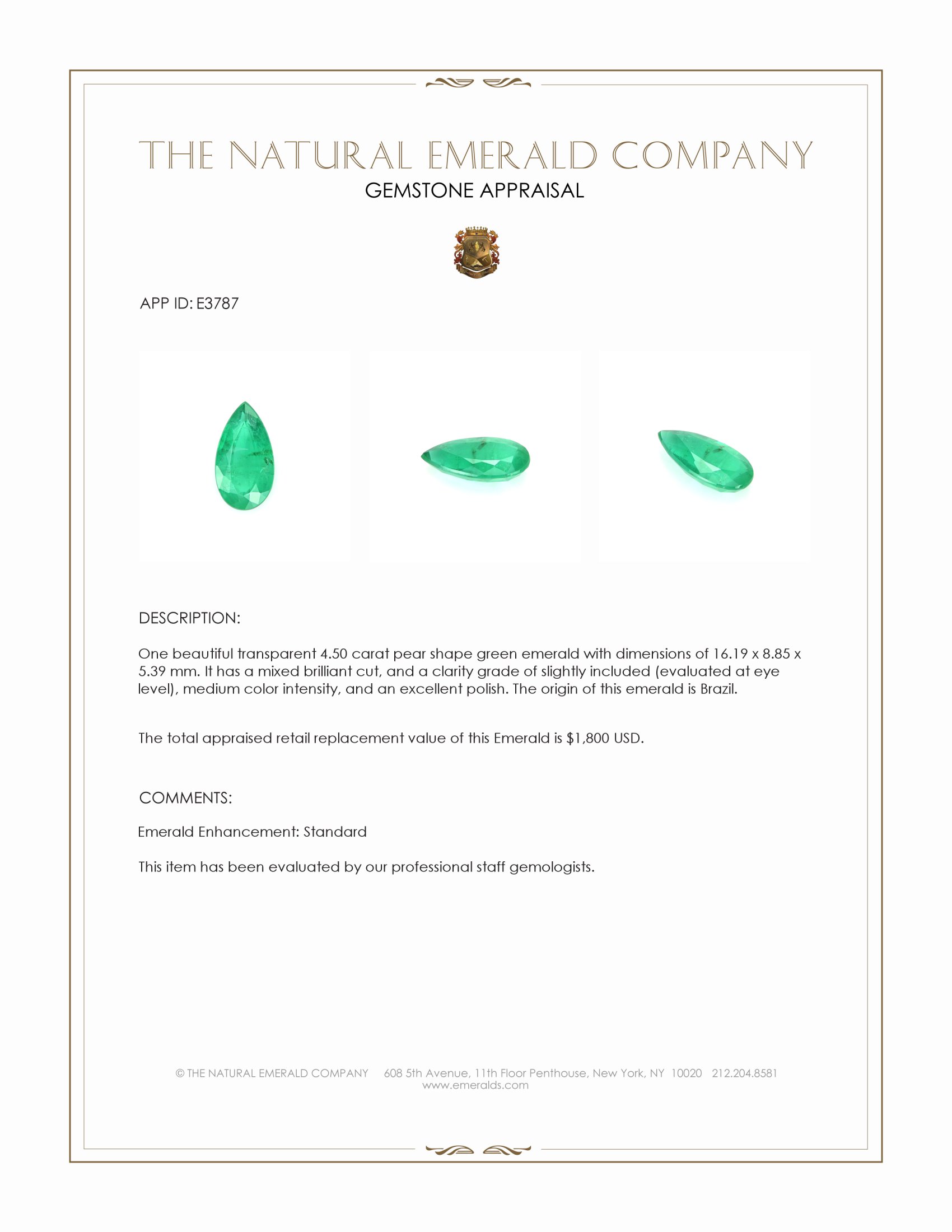 4.50 Ct. Emerald from Brazil