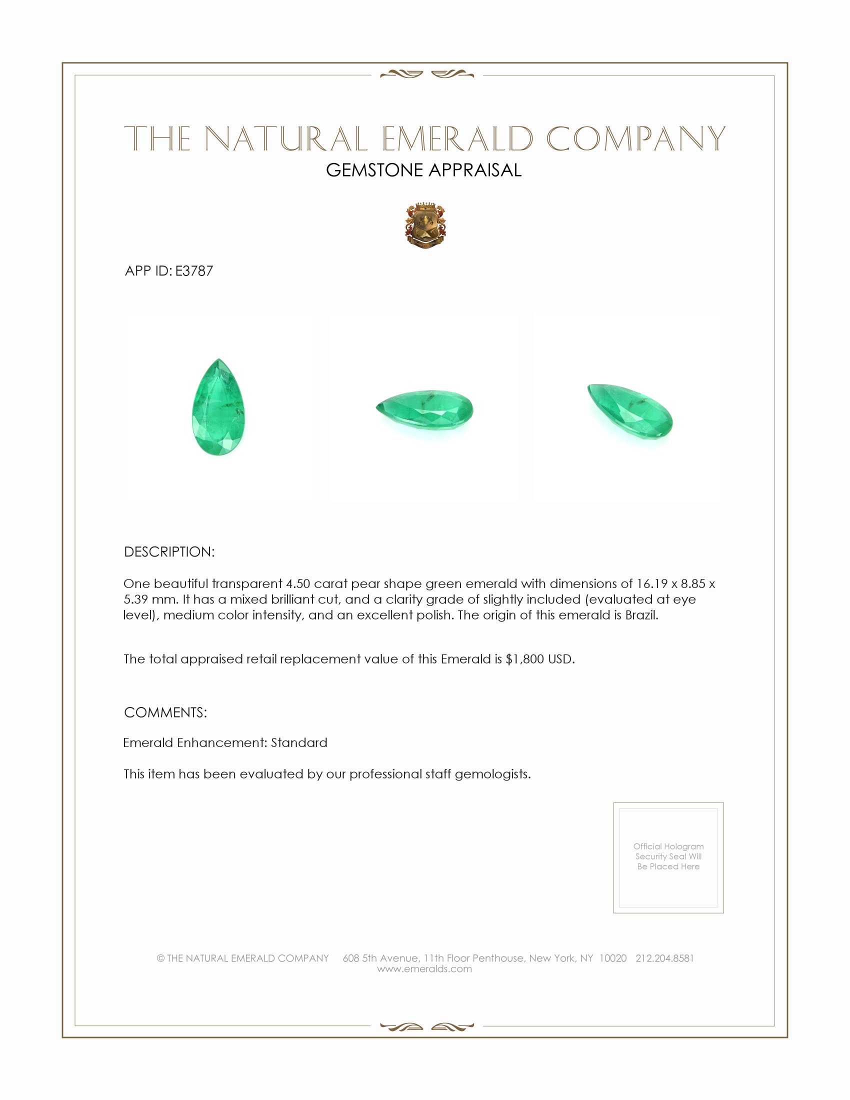 4.50 Ct. Emerald from Brazil