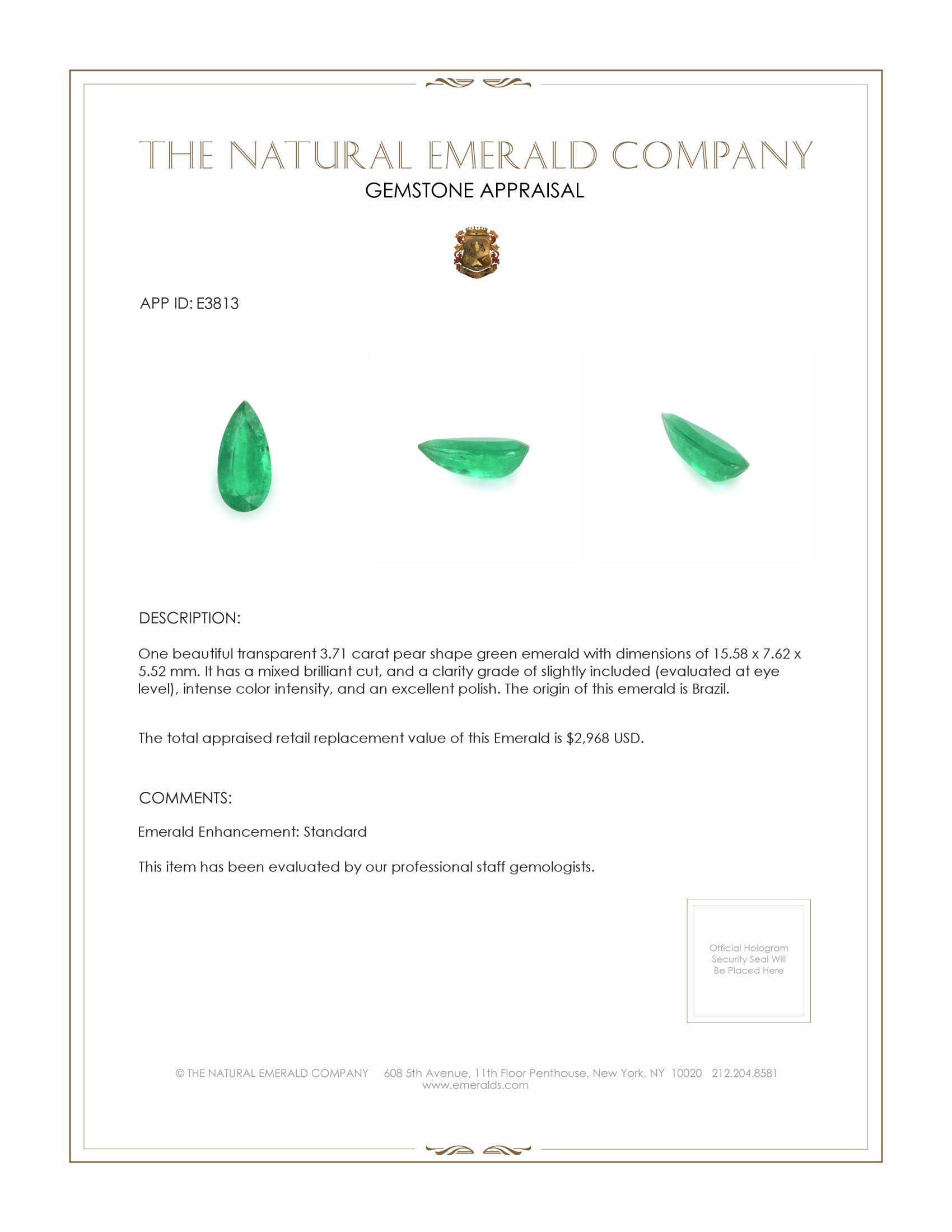 3.71 Ct. Emerald from Brazil