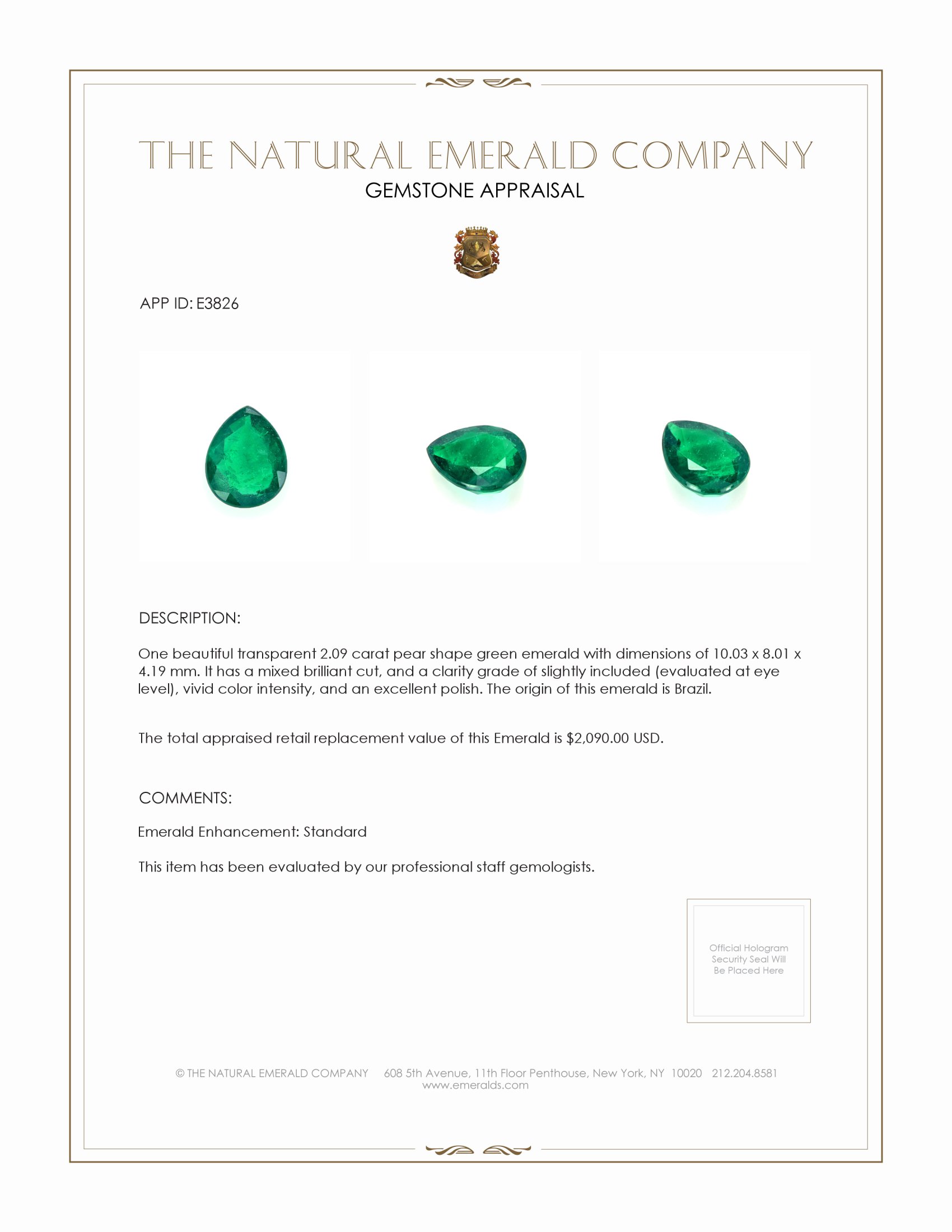 2.09 Ct. Emerald from Brazil