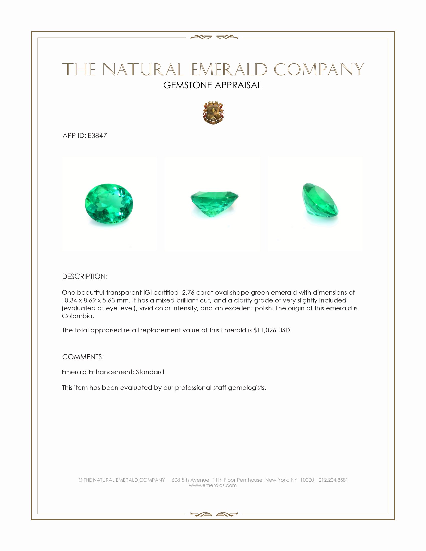 2.76 Ct. Emerald from Colombia