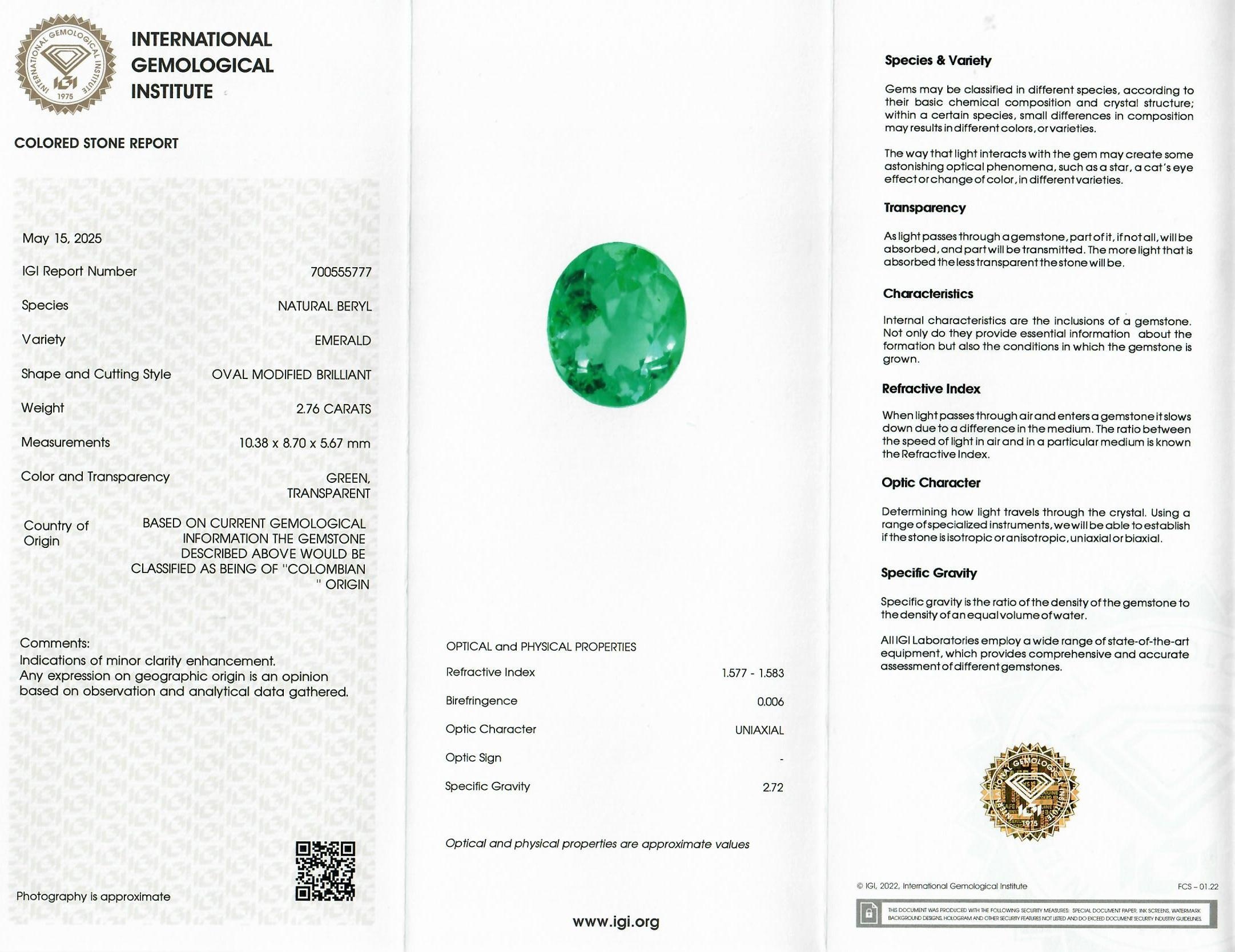 2.76 Ct. Emerald from Colombia