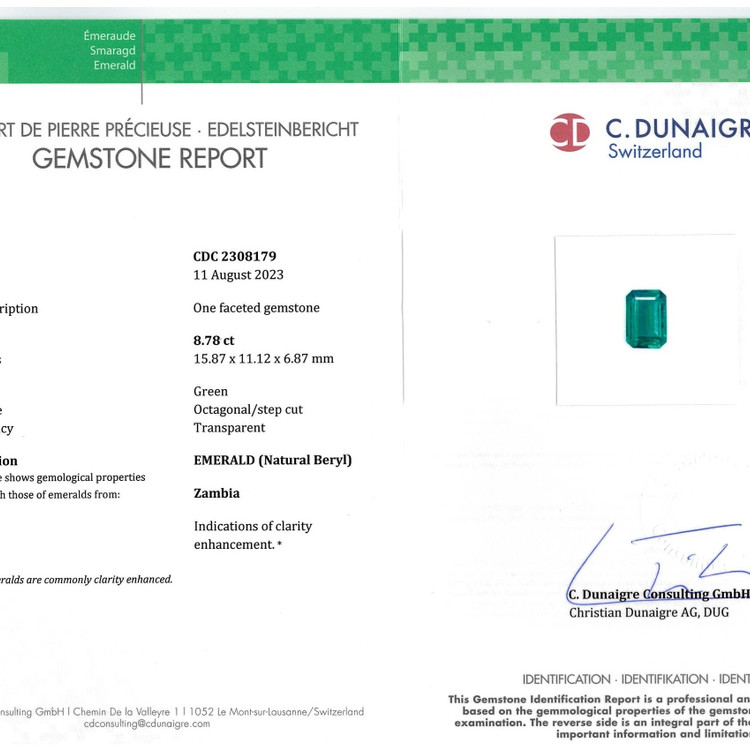 8.78 Ct. Emerald from Zambia