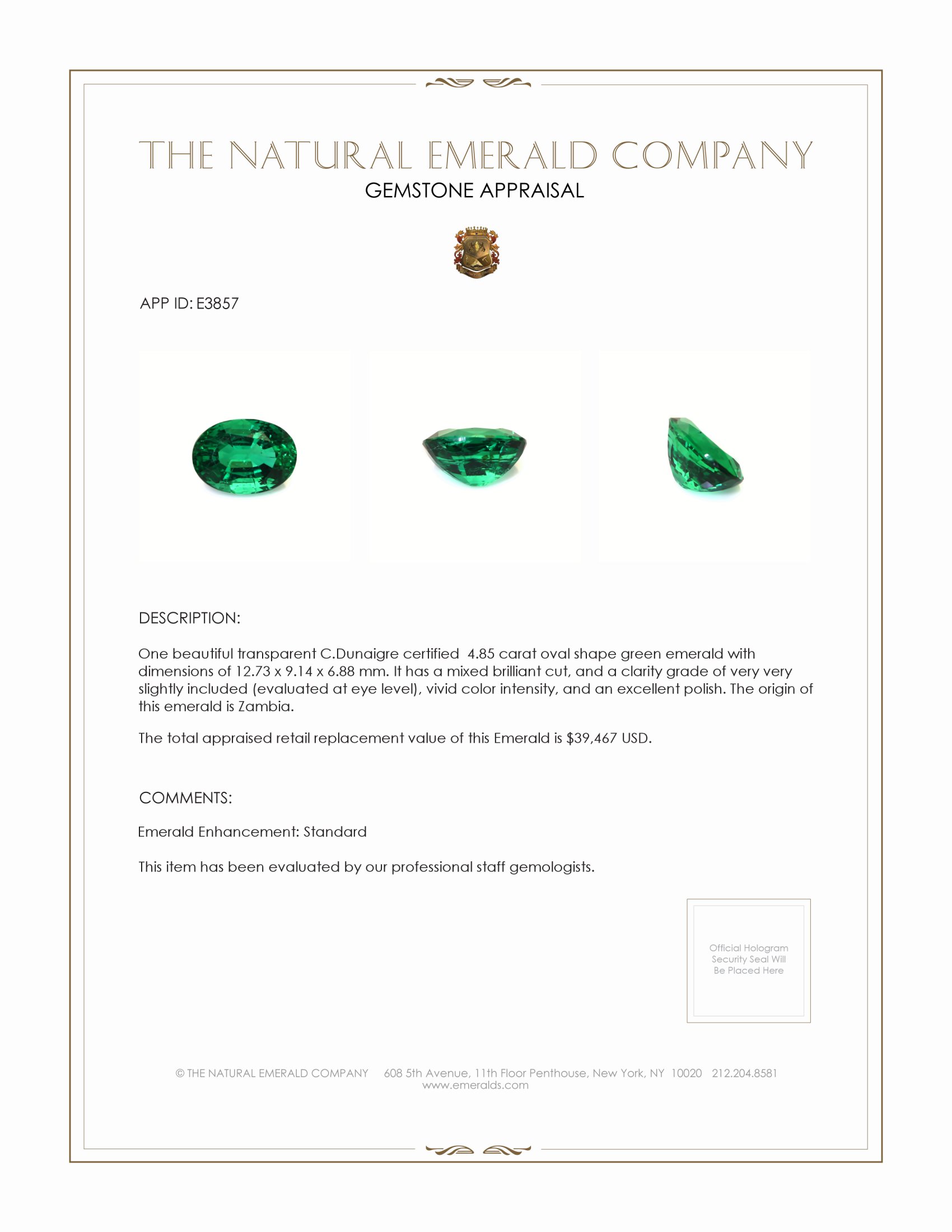 4.85 Ct. Emerald from Zambia