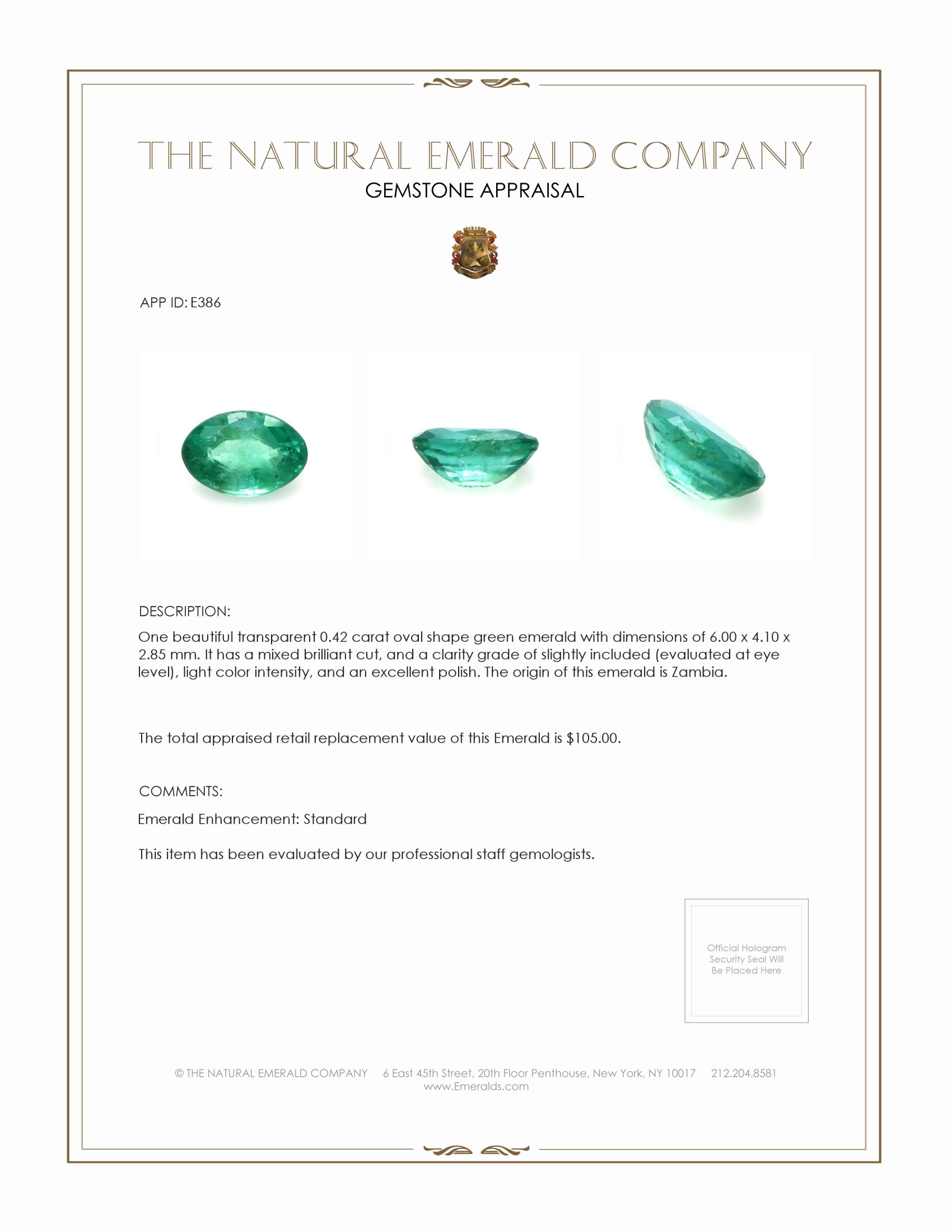 0.42 Ct. Emerald from Zambia