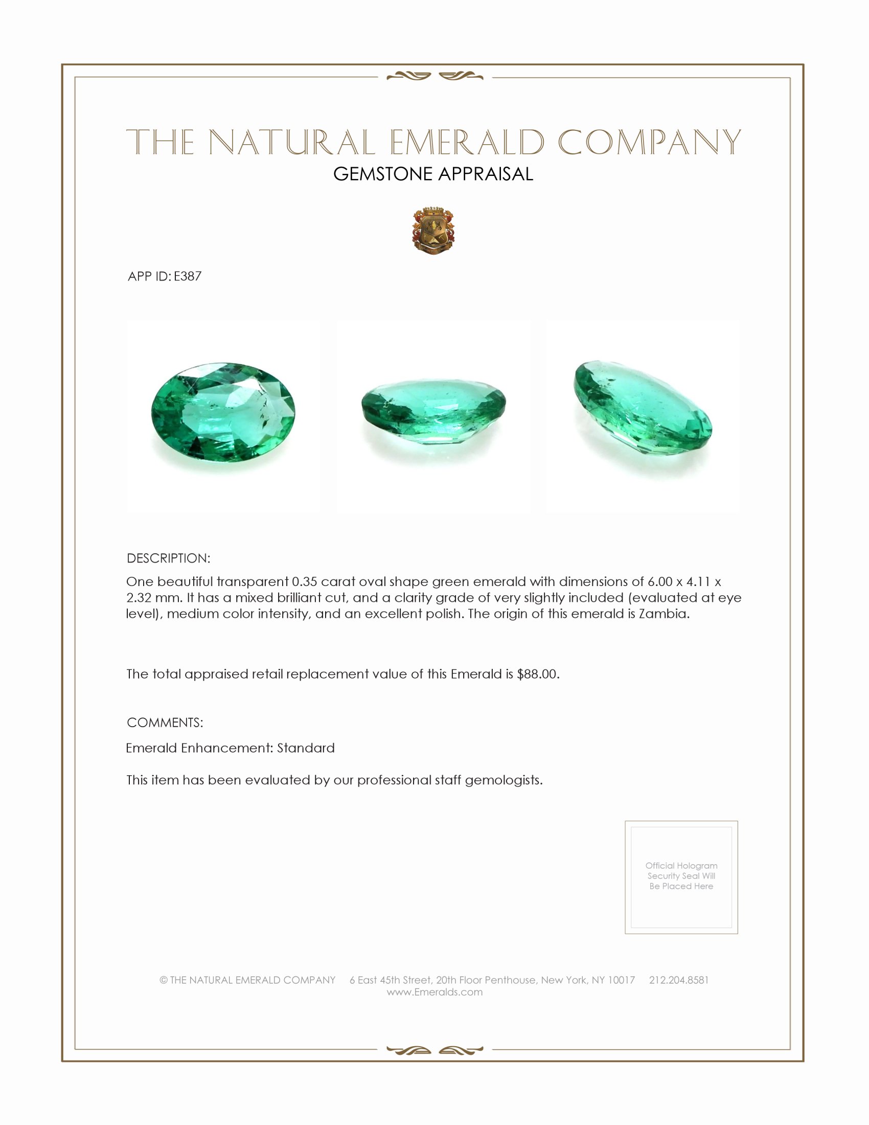 0.35 Ct. Emerald from Zambia