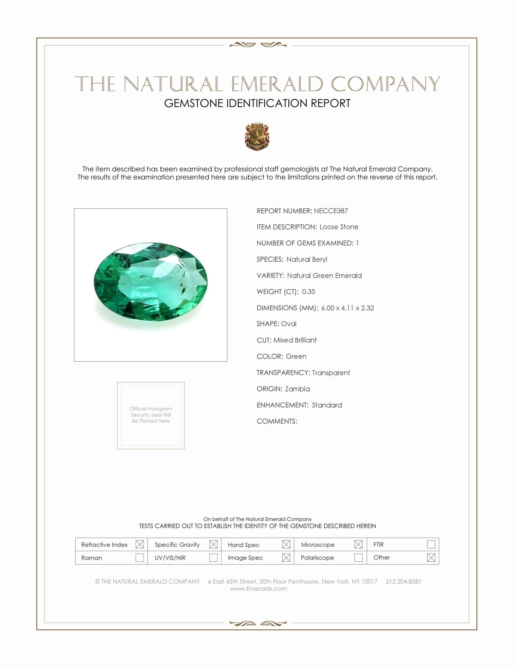 0.35 Ct. Emerald from Zambia