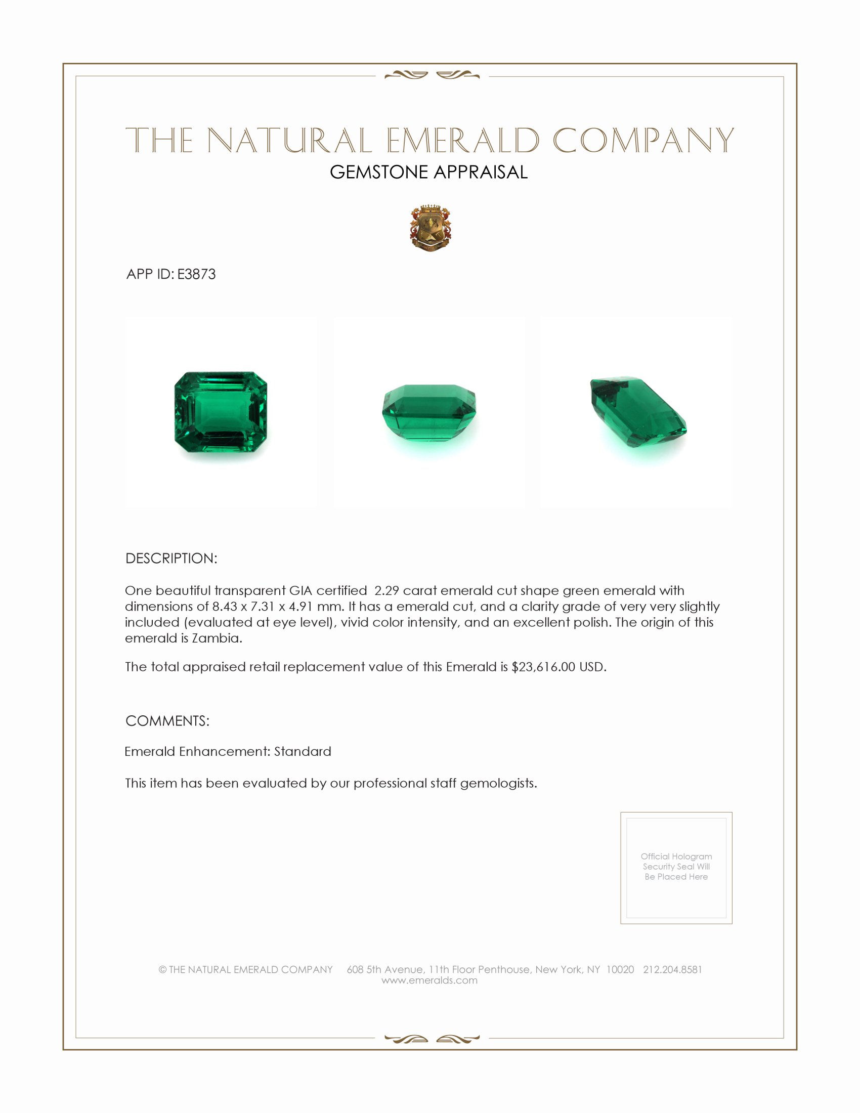 2.29 Ct. Emerald from Zambia