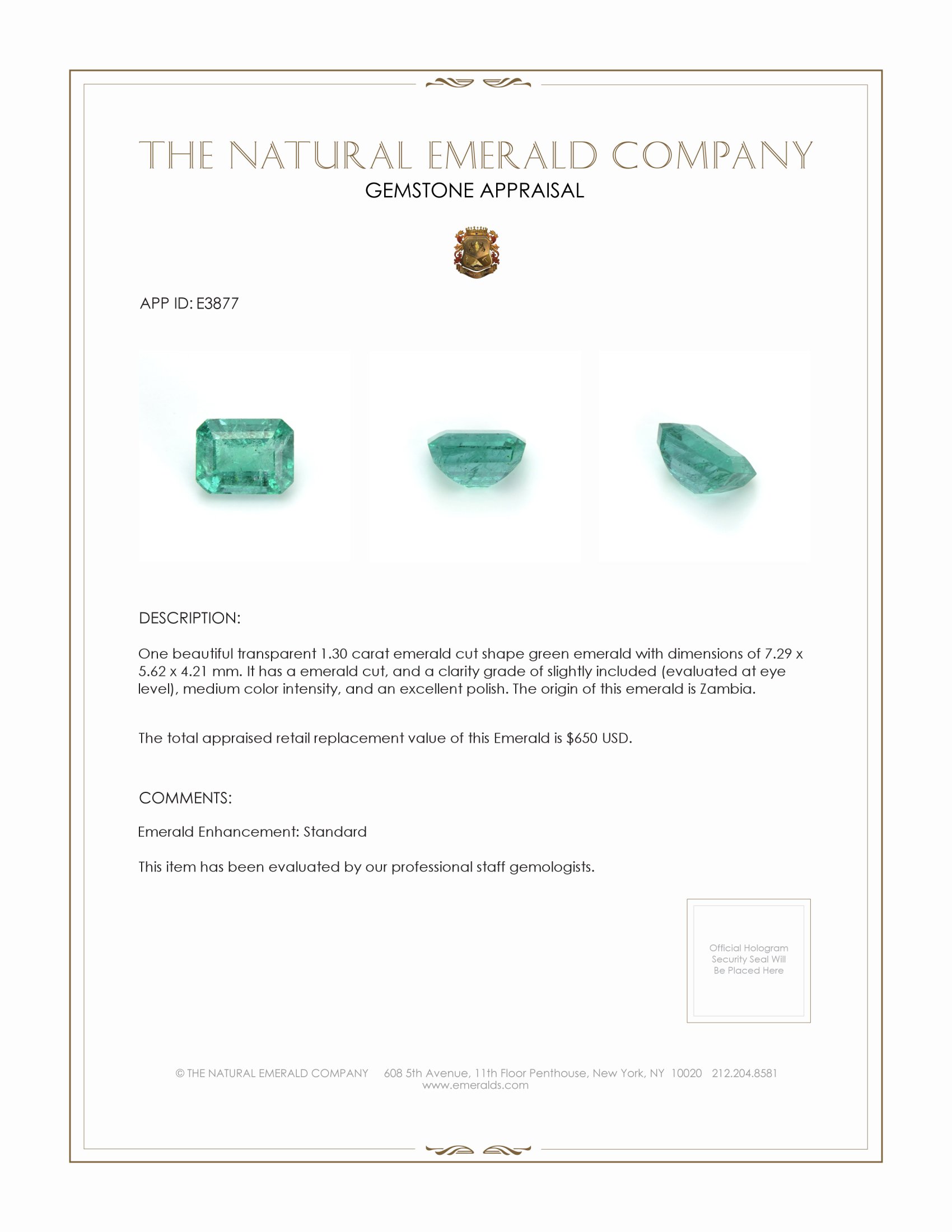 1.30 Ct. Emerald from Zambia