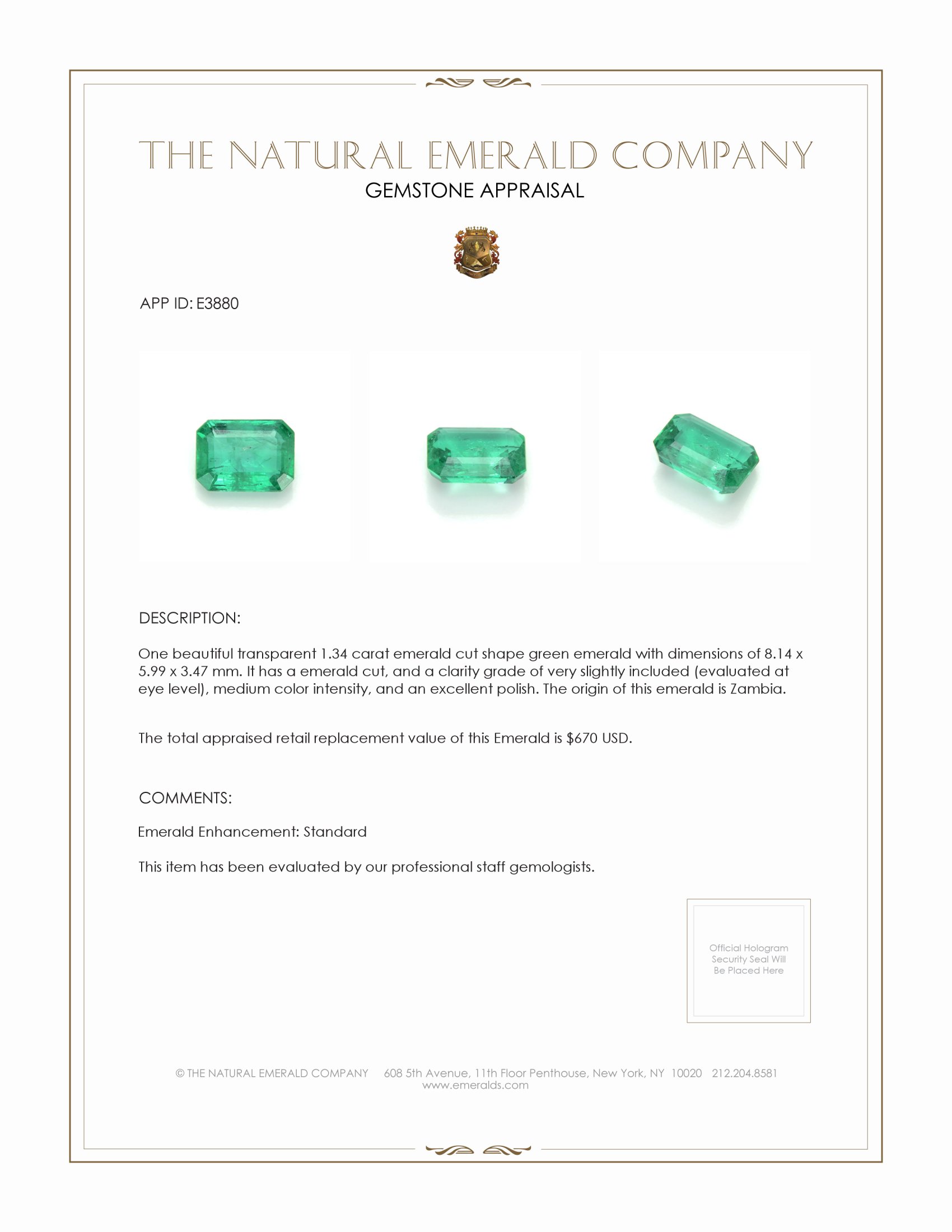 1.34 Ct. Emerald from Zambia