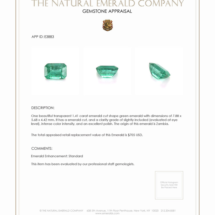 1.41 Ct. Emerald from Zambia