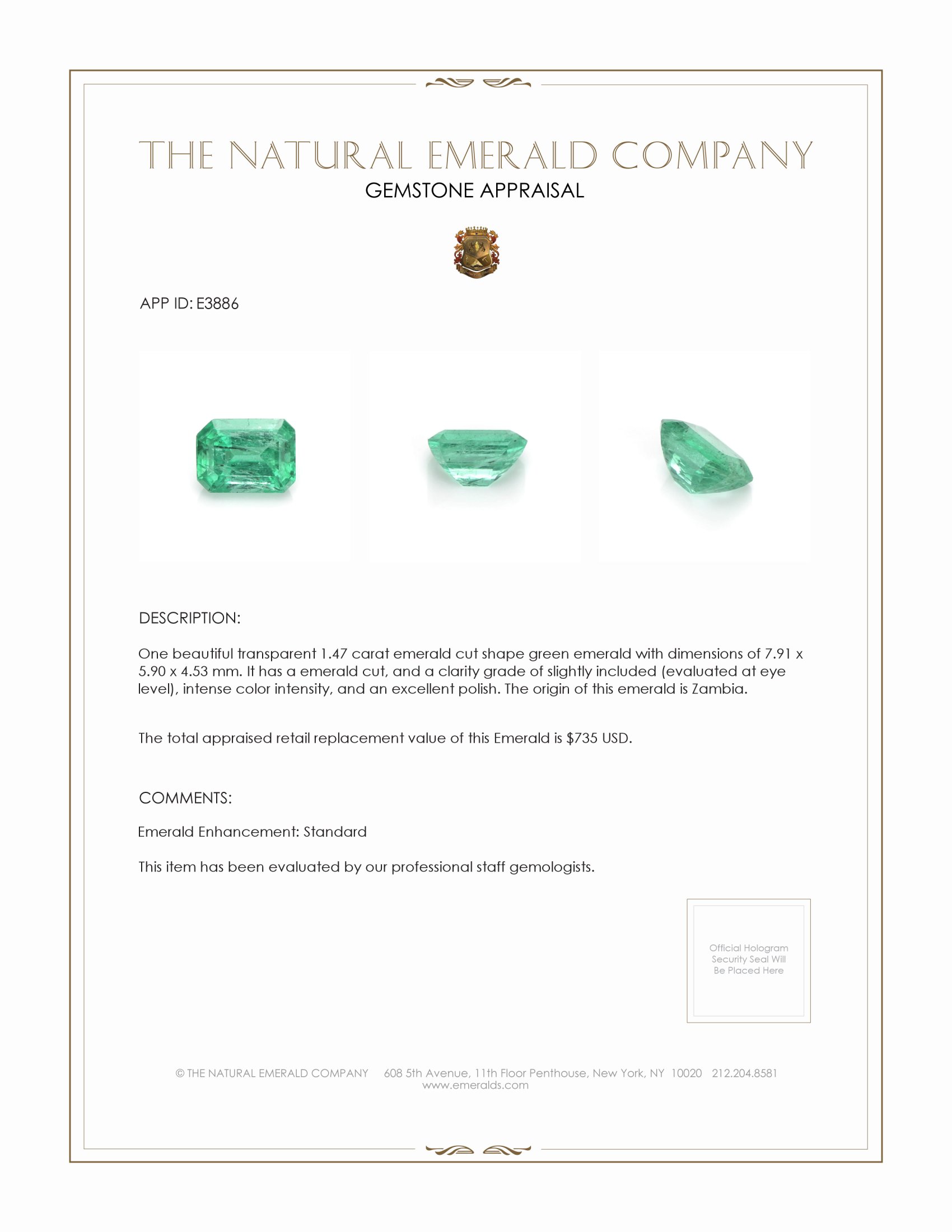 1.47 Ct. Emerald from Zambia