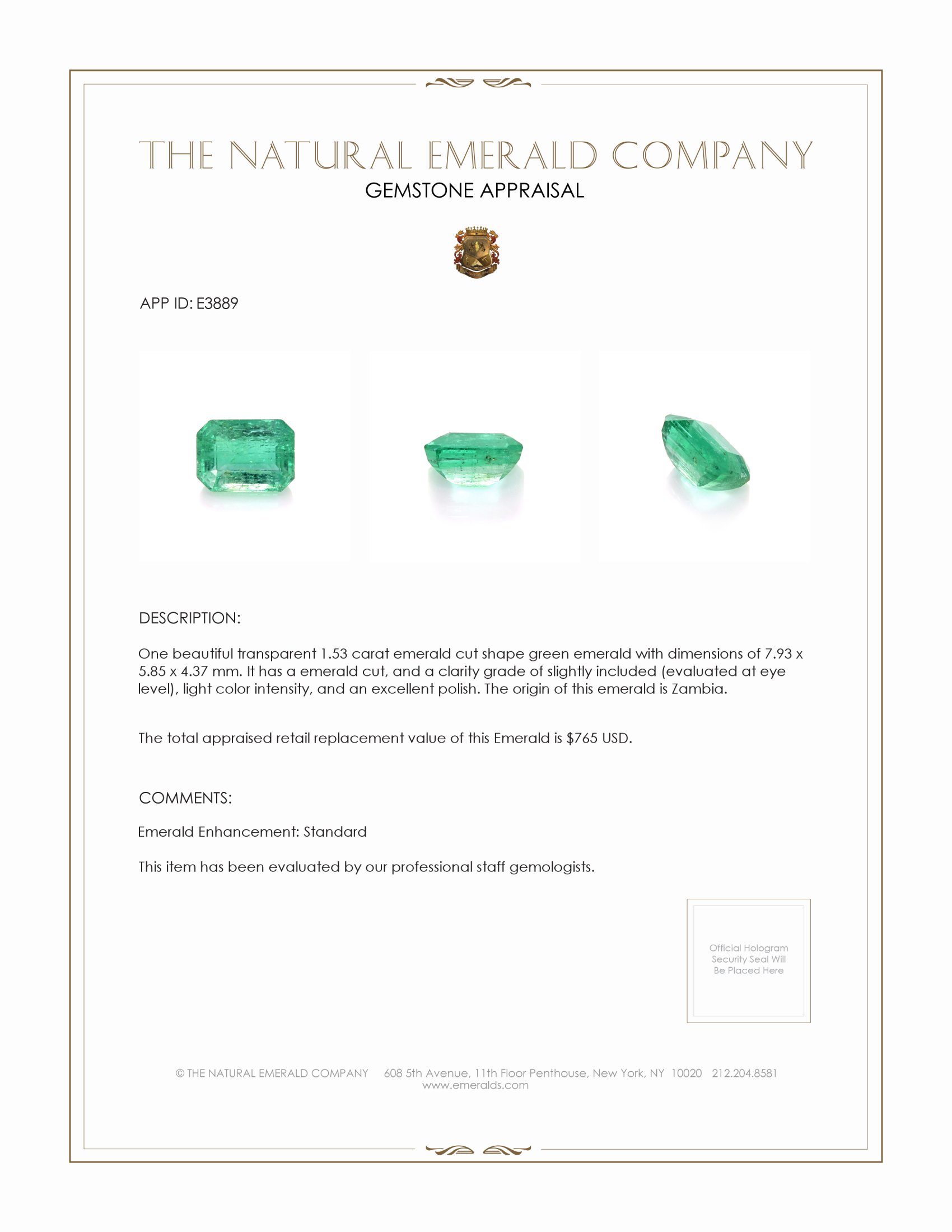 1.53 Ct. Emerald from Zambia