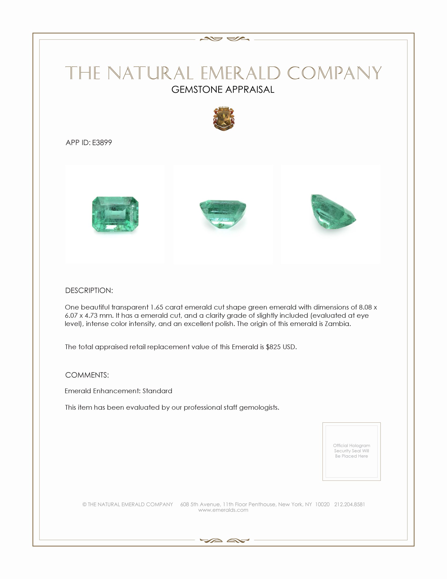 1.65 Ct. Emerald from Zambia