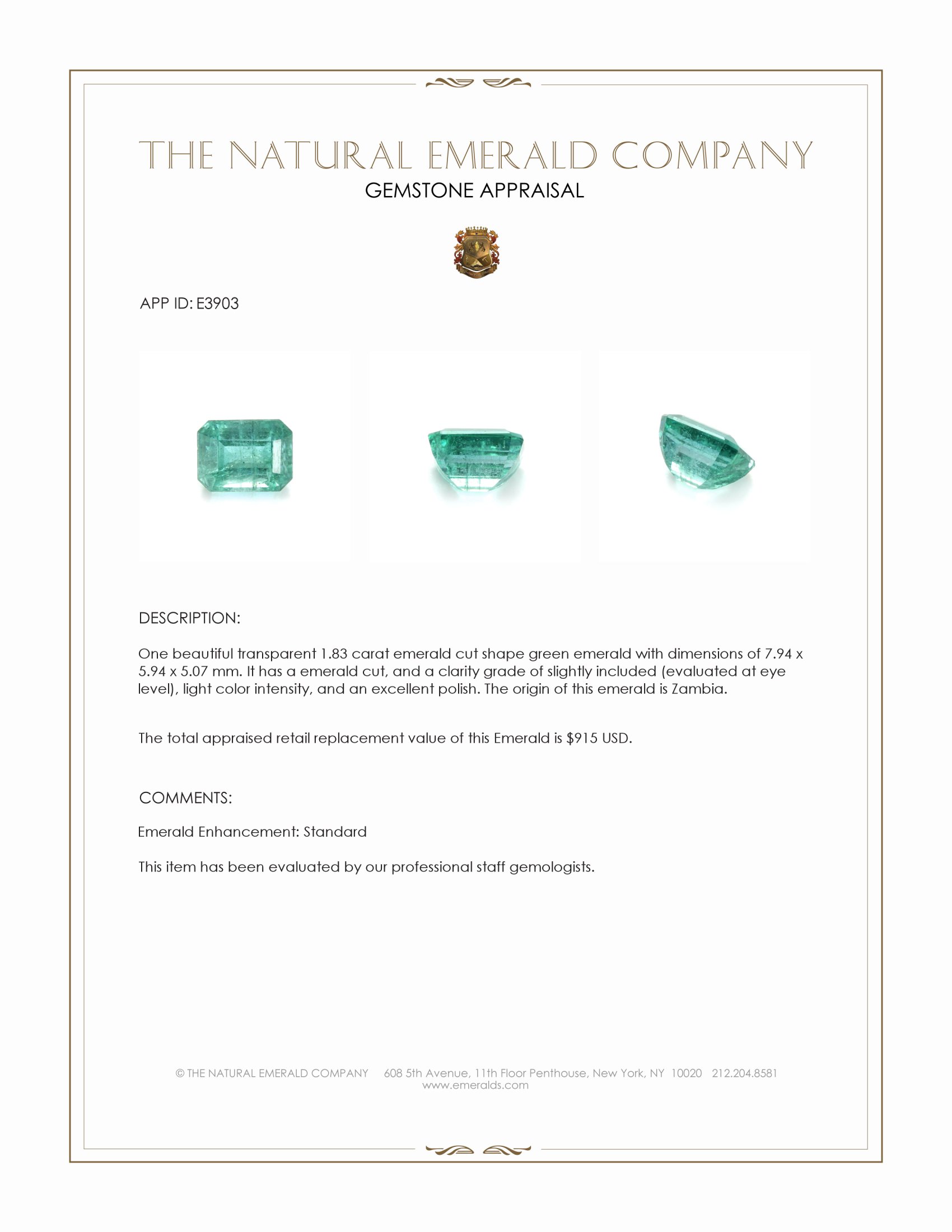 1.83 Ct. Emerald from Zambia