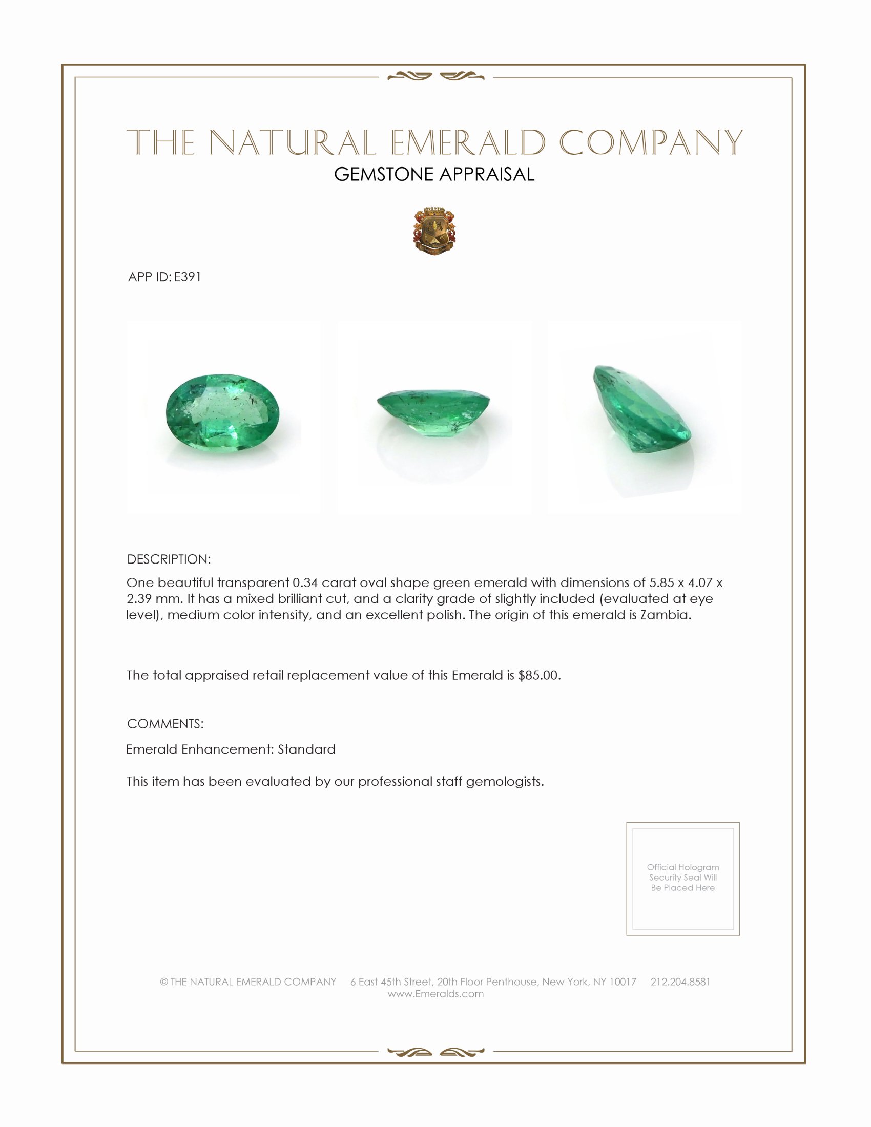 0.34 Ct. Emerald from Zambia