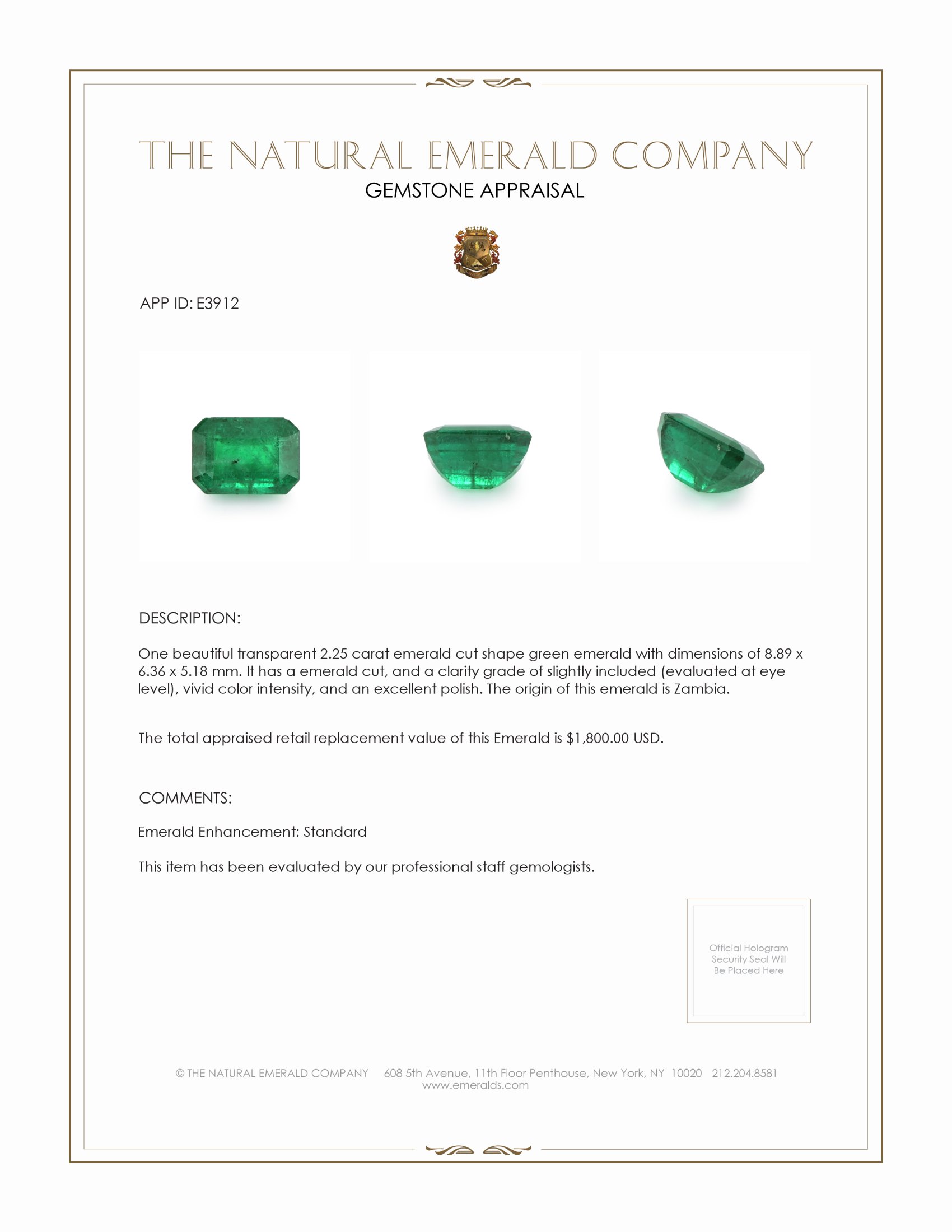 2.25 Ct. Emerald from Zambia