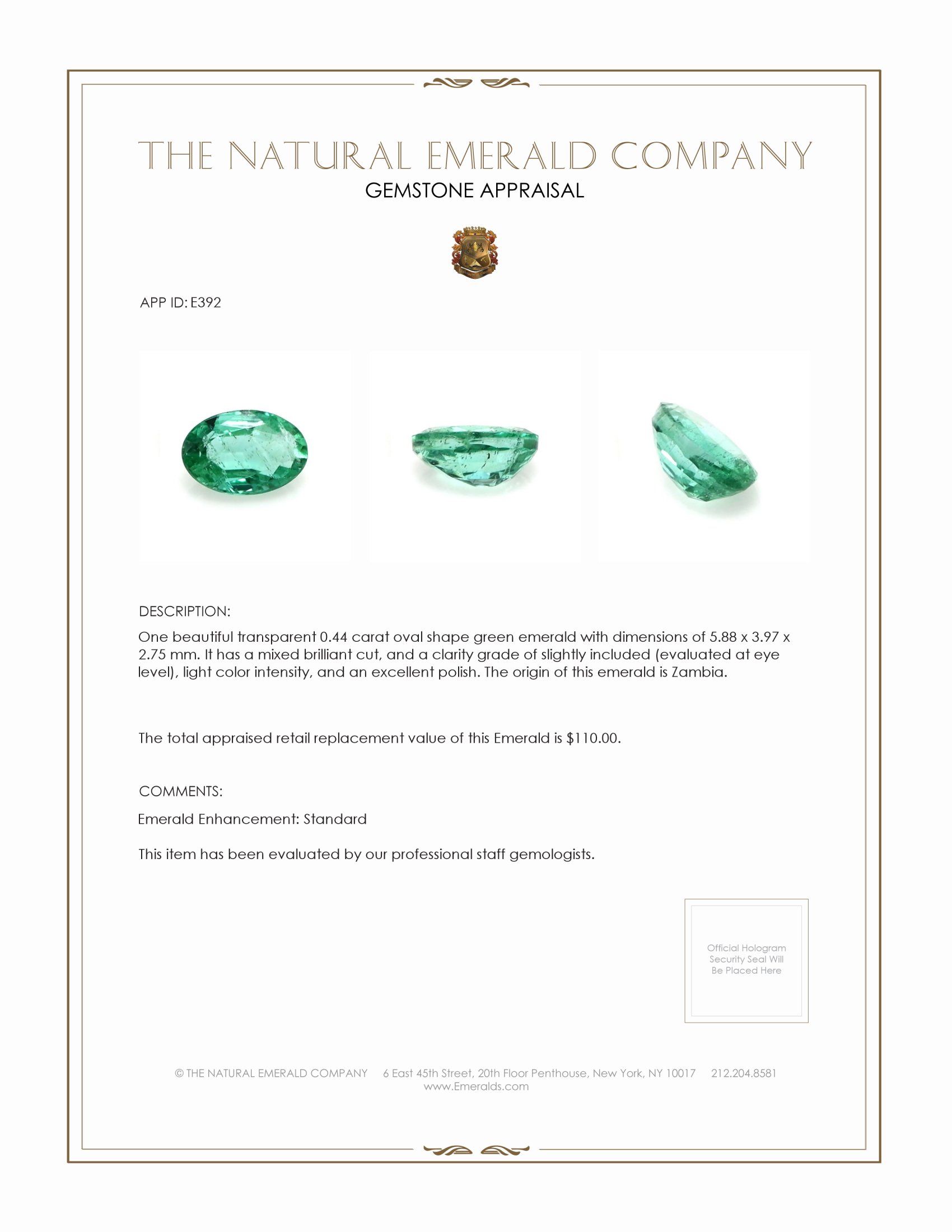 0.44 Ct. Emerald from Zambia