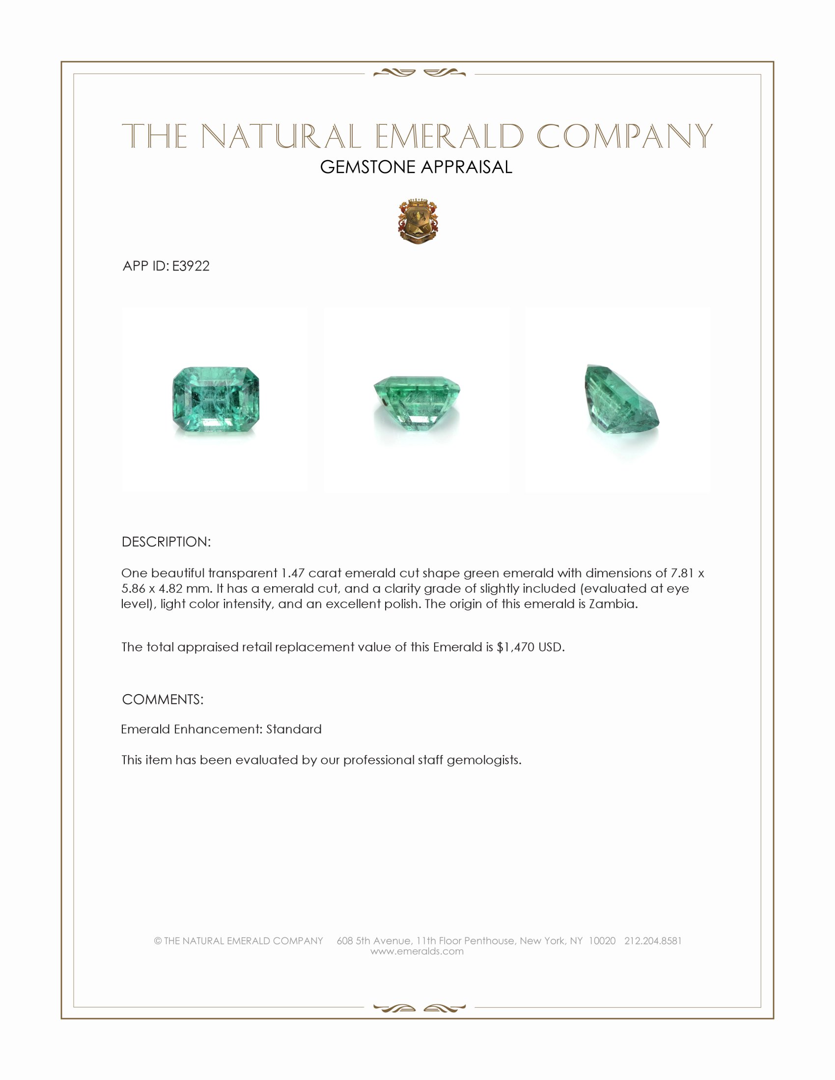 1.47 Ct. Emerald from Zambia