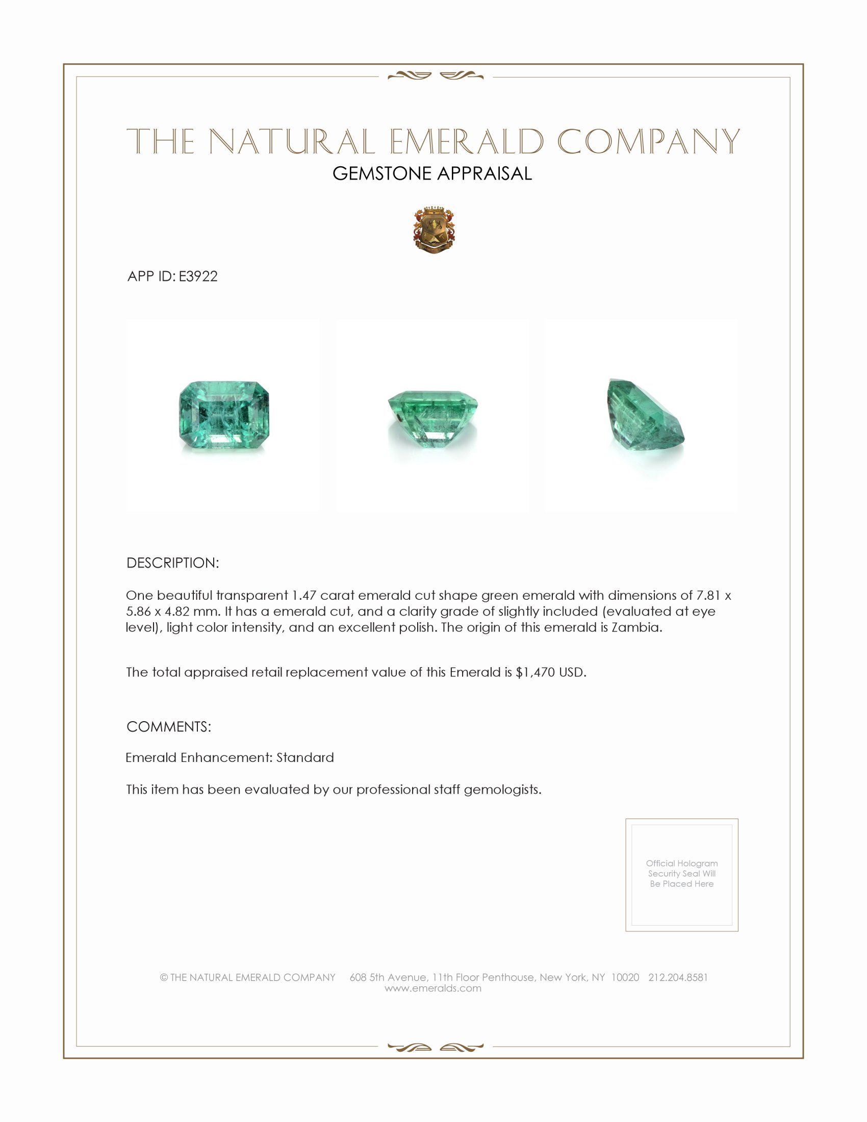 1.47 Ct. Emerald from Zambia