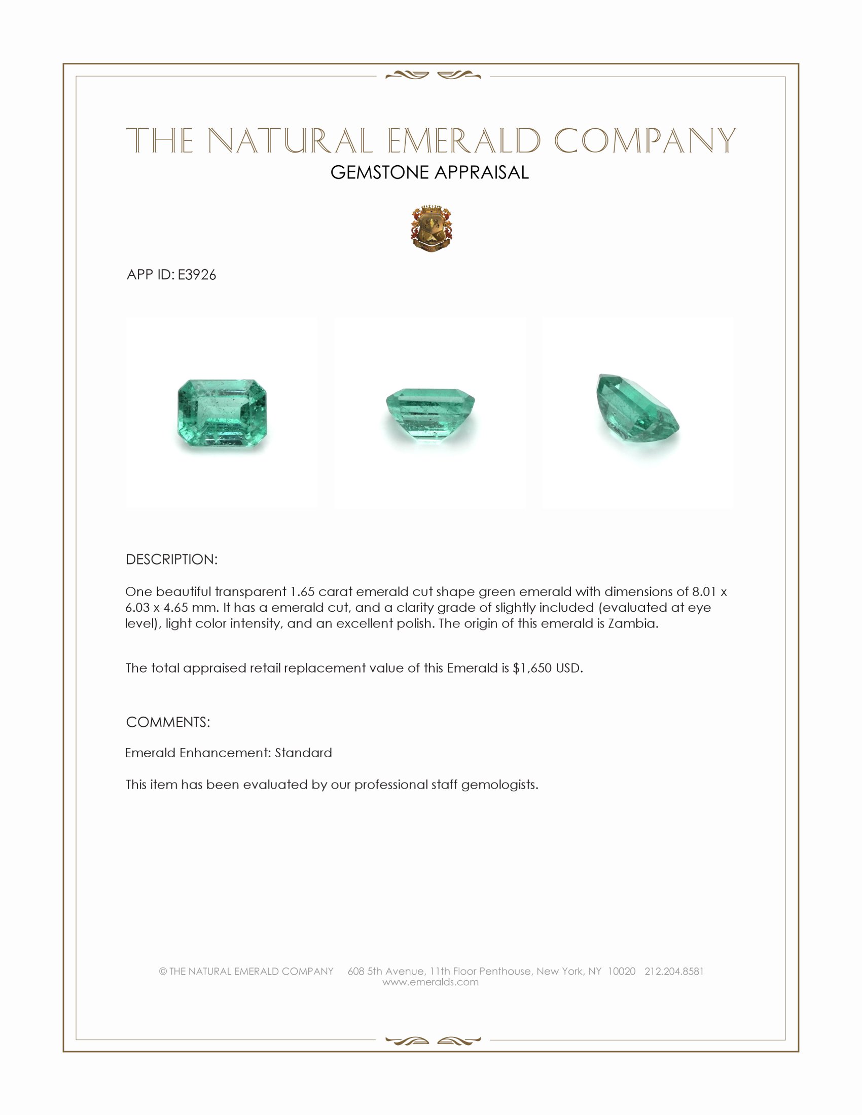 1.65 Ct. Emerald from Zambia