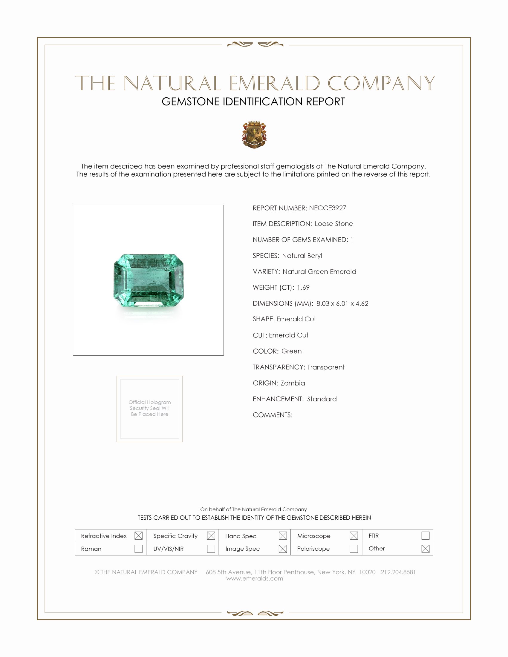 1.69 Ct. Emerald from Zambia