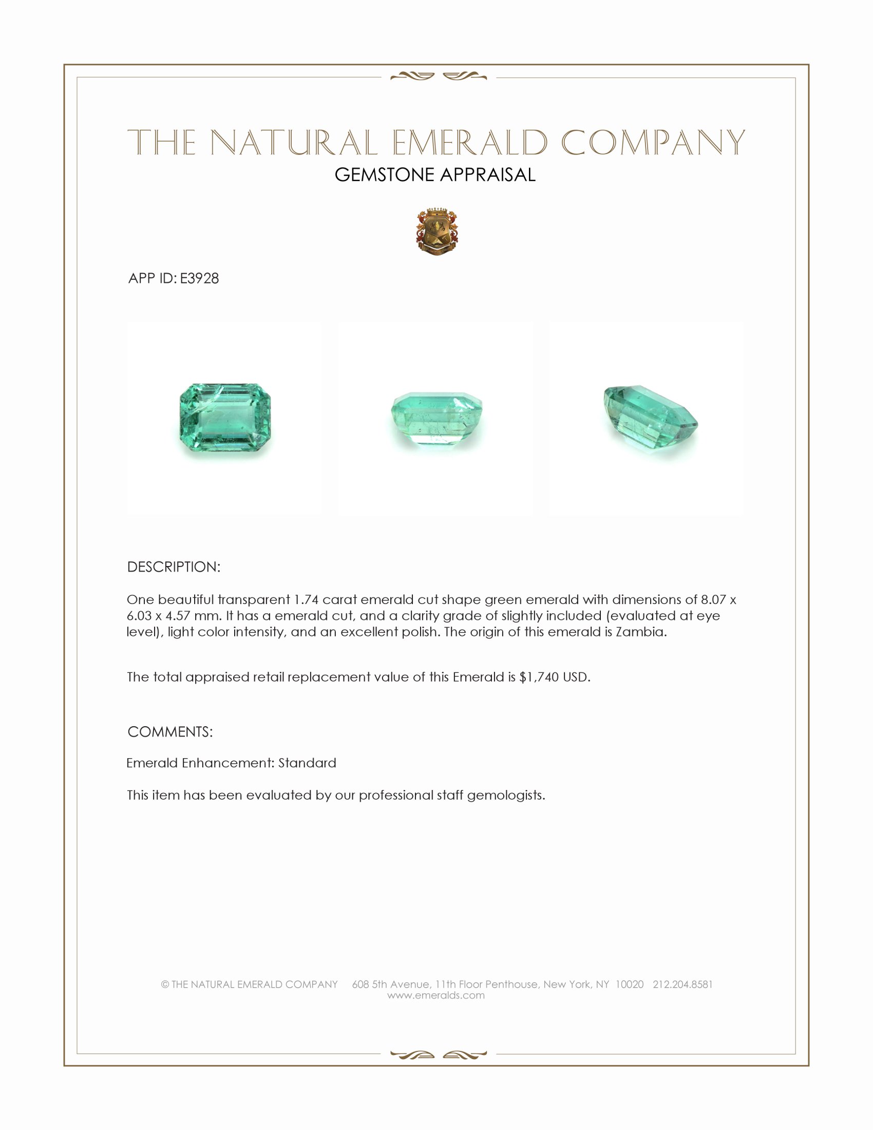 1.74 Ct. Emerald from Zambia