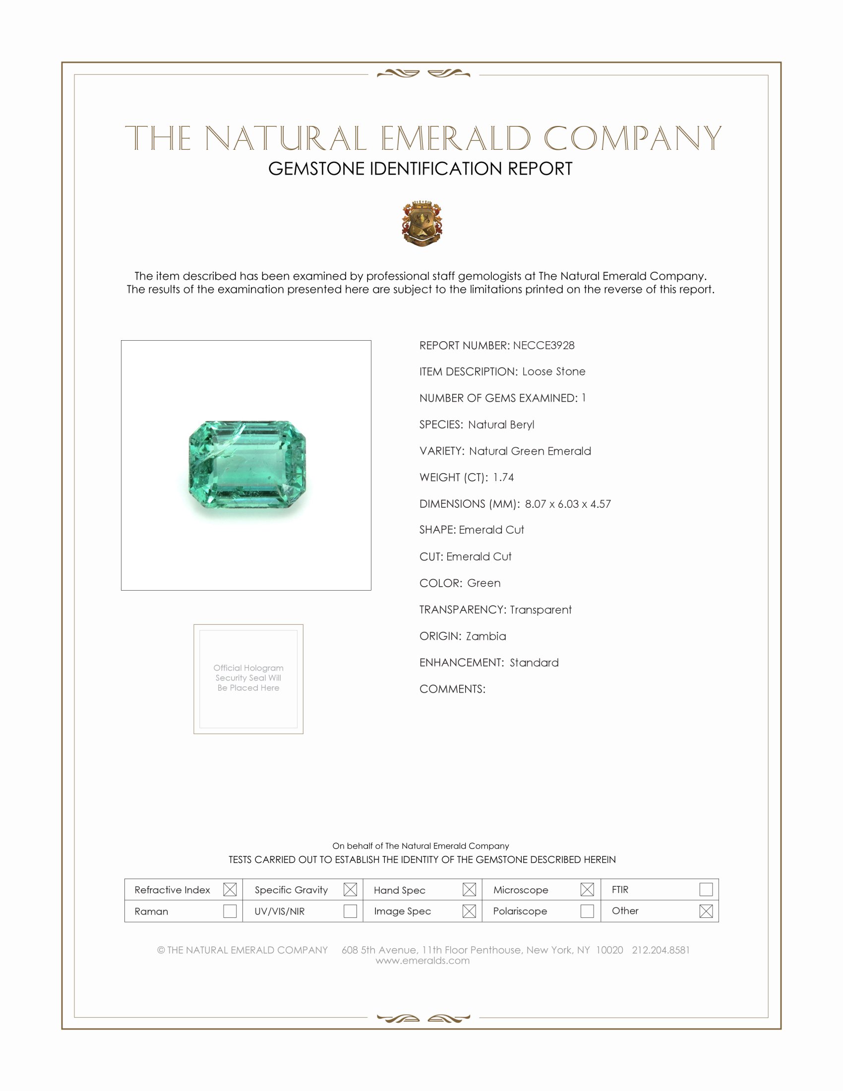 1.74 Ct. Emerald from Zambia
