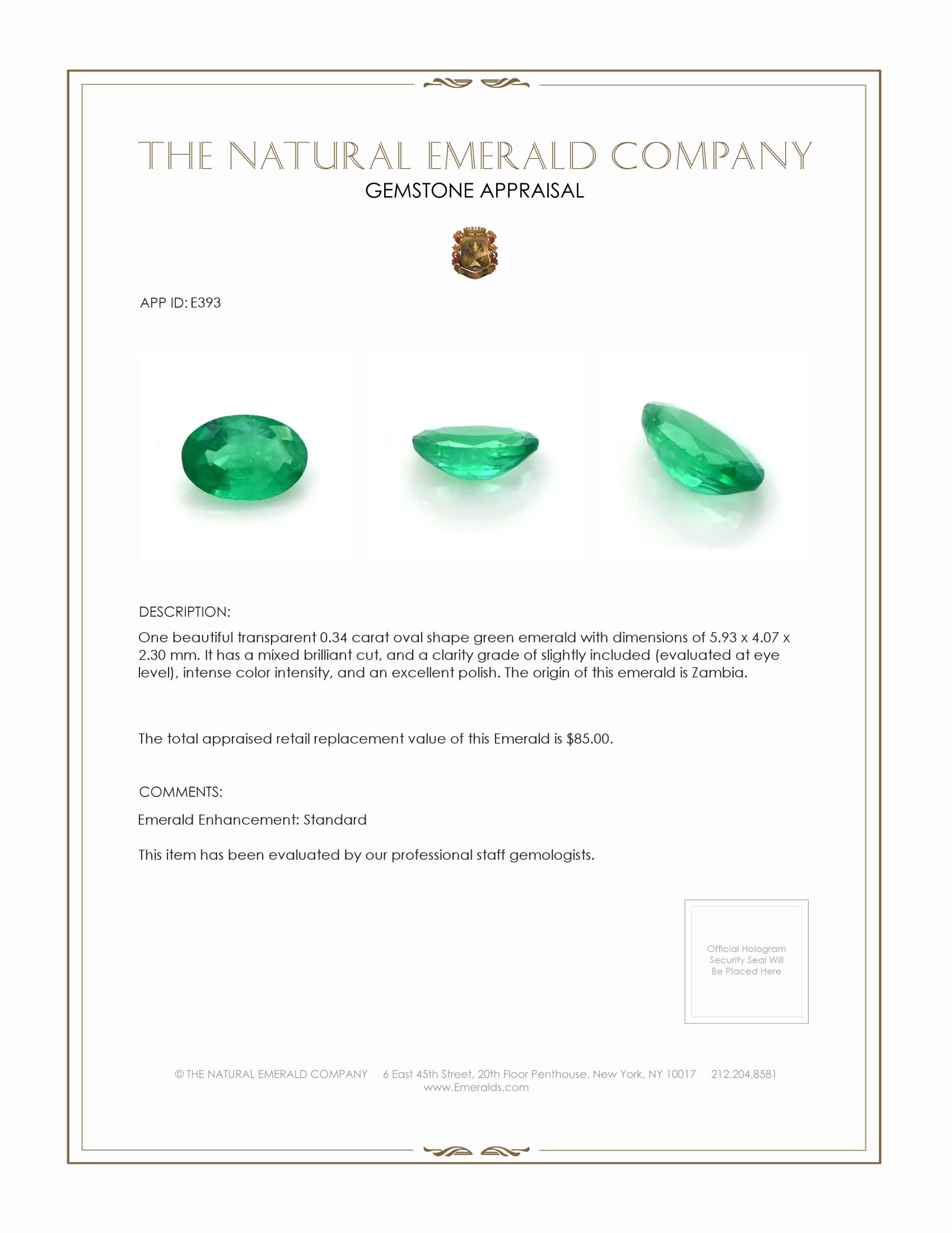 0.34 Ct. Emerald from Zambia