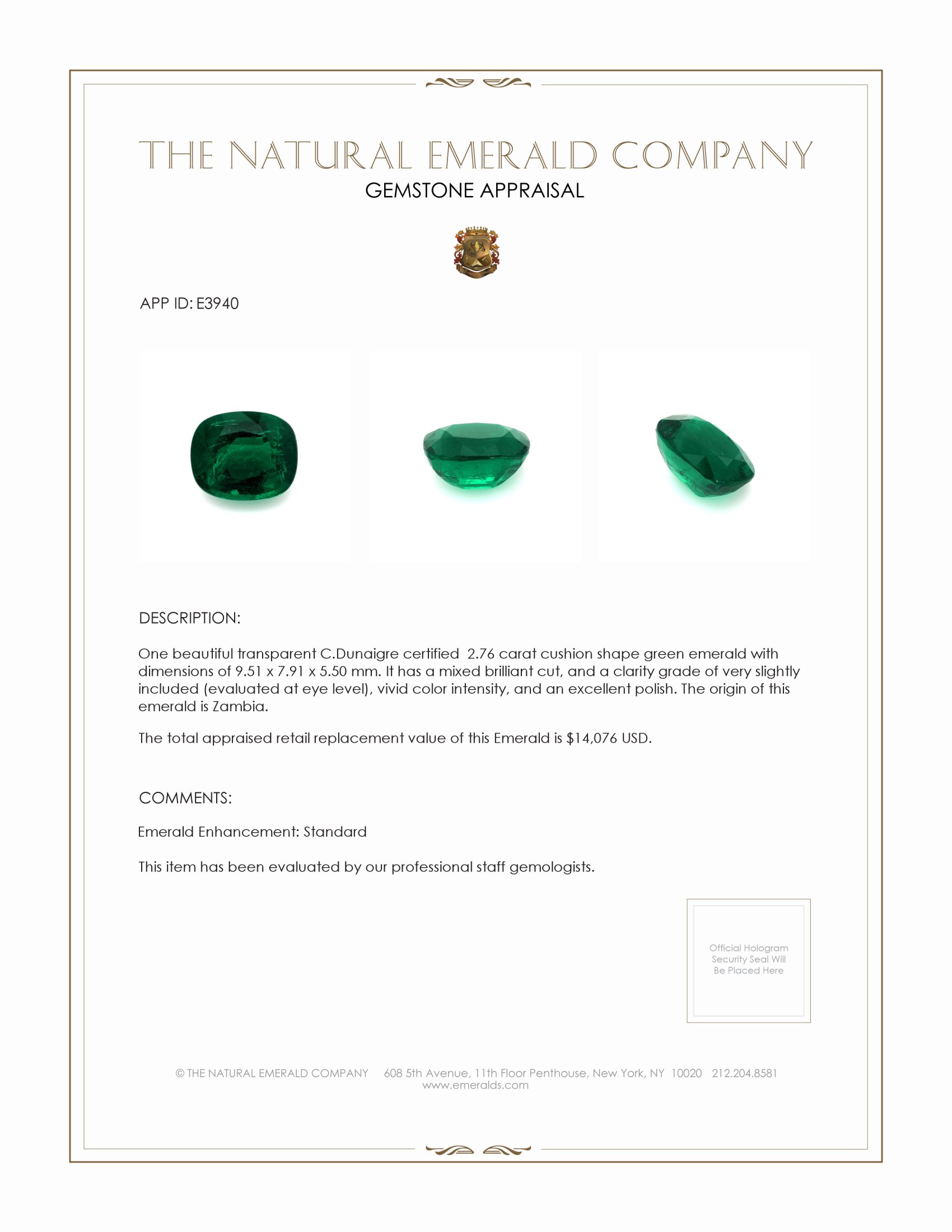 2.76 Ct. Emerald from Zambia