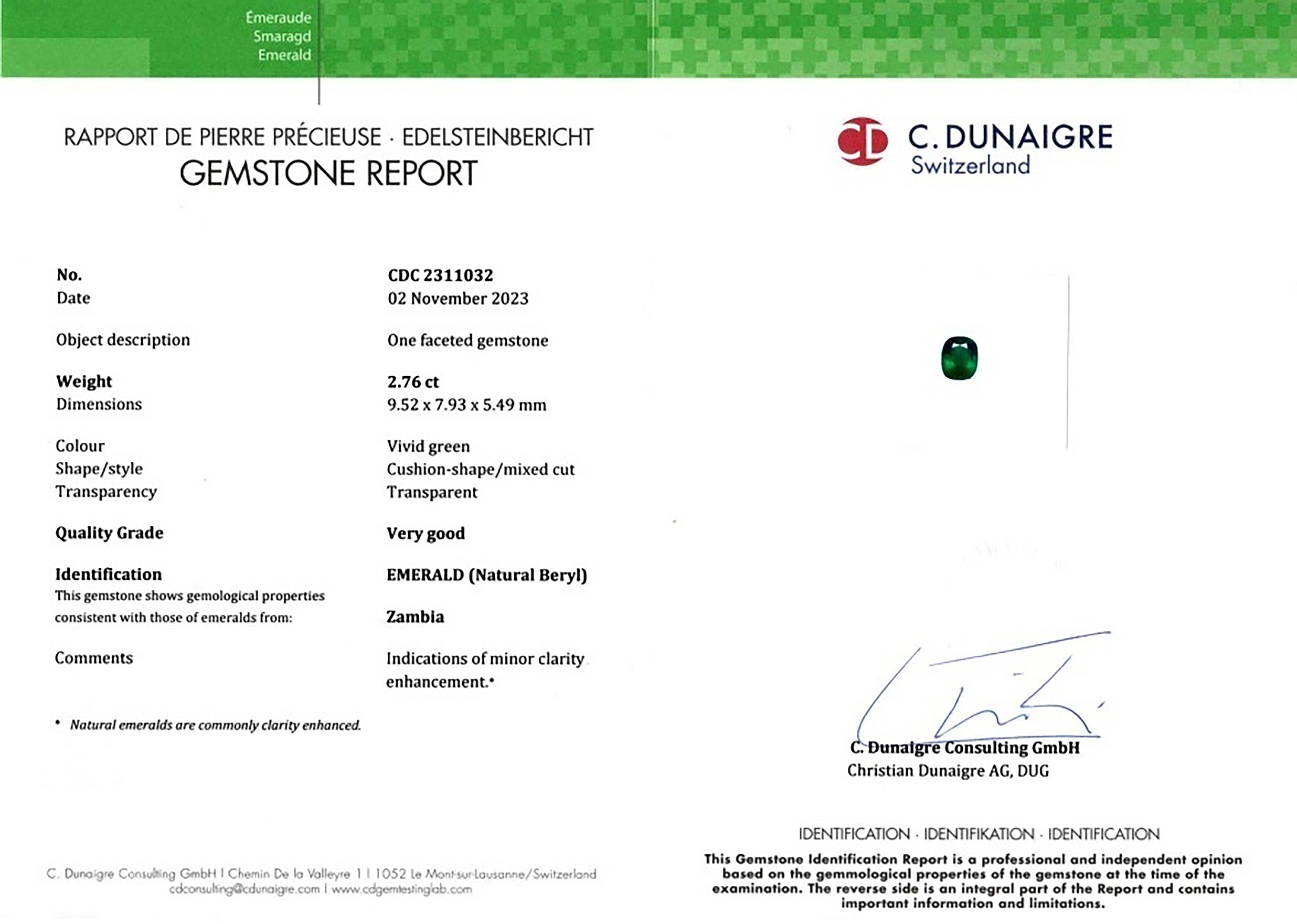 2.76 Ct. Emerald from Zambia